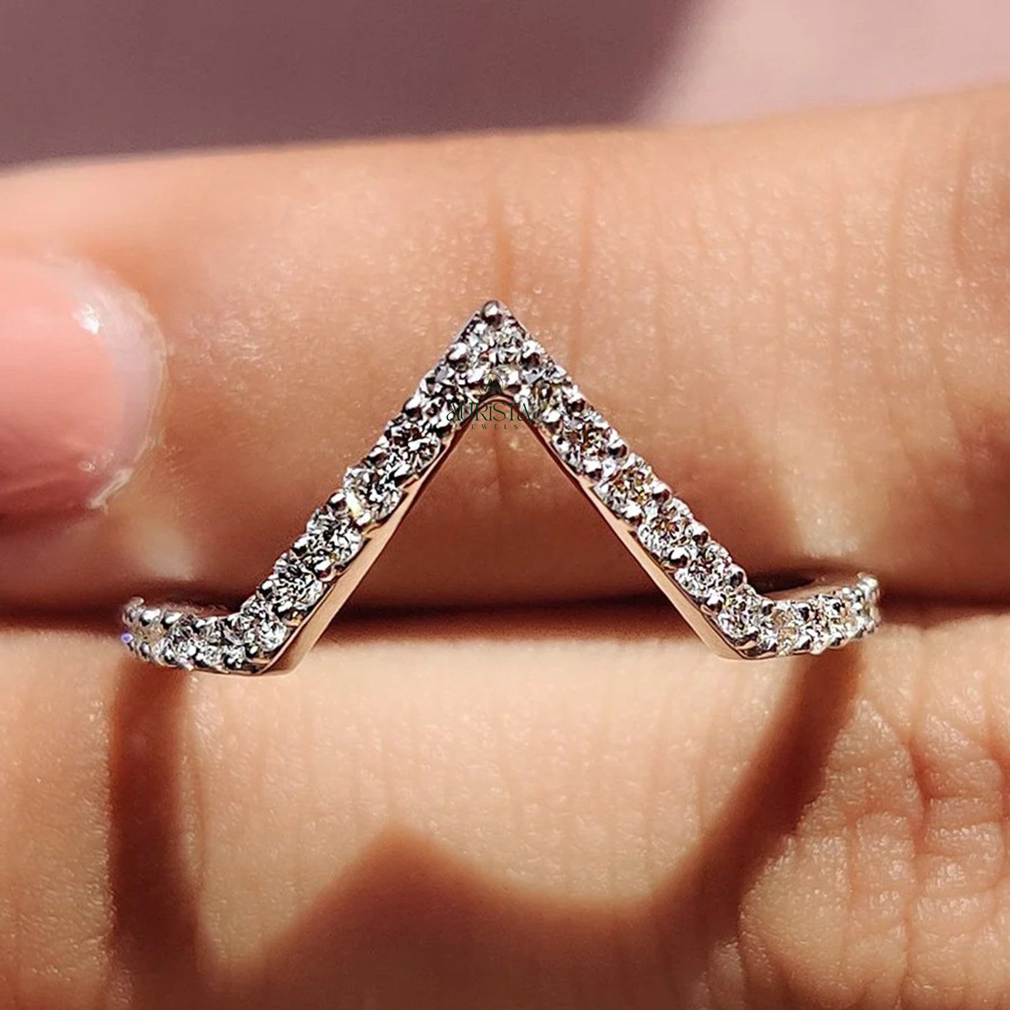 Stackable V-Shaped Diamond Ring