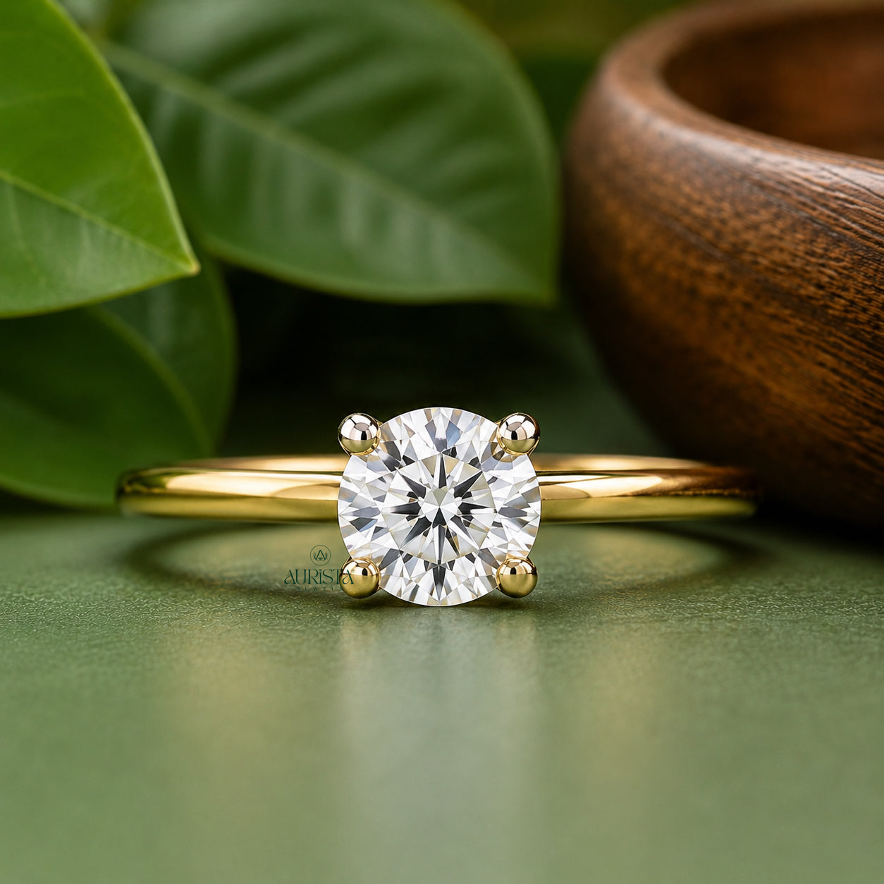 Round Cut Lab Grown Diamond Ring,Solitaire Band Minimalist Engagement Wedding Ring