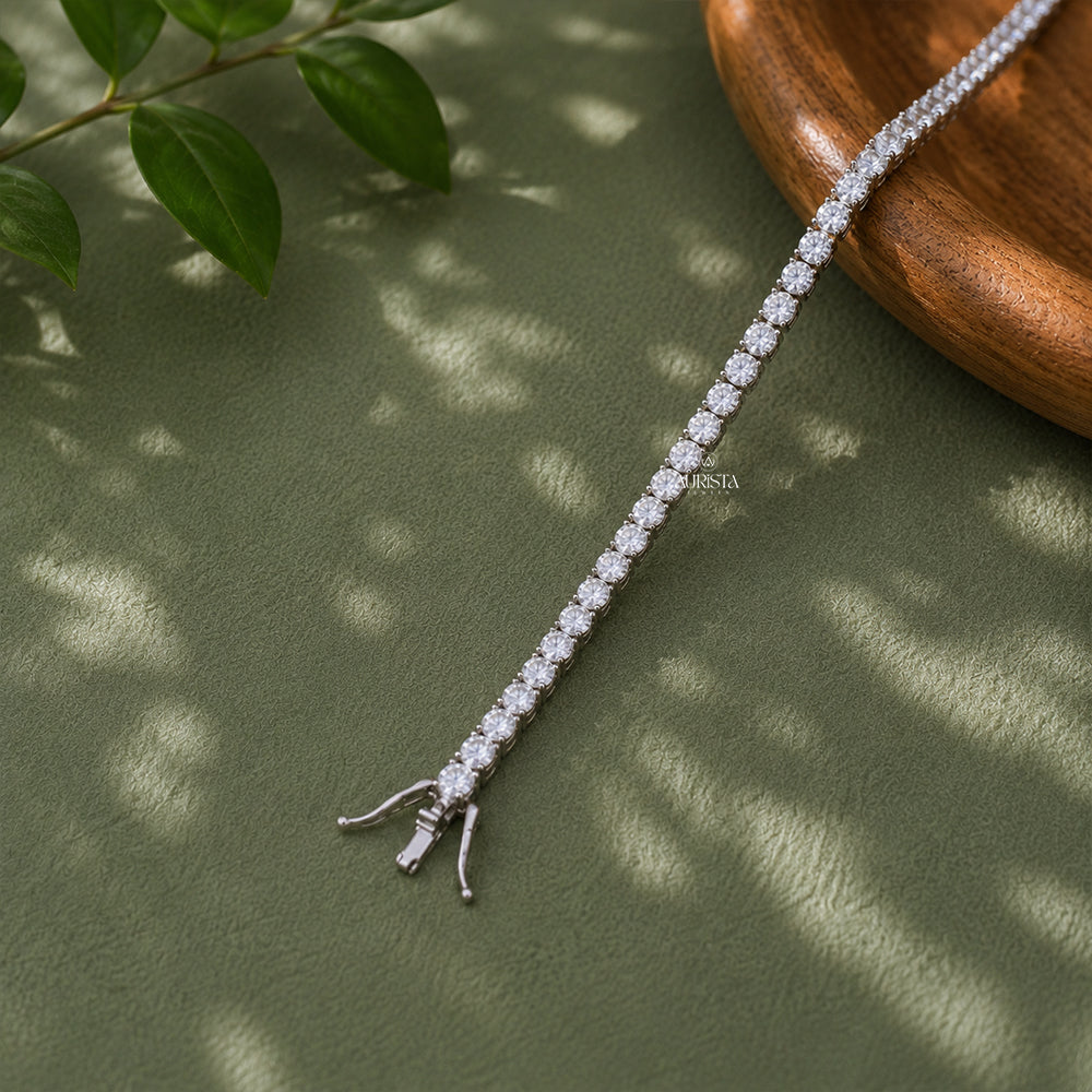 Moissanite Round Tennis Bracelet, Luxury Silver Statement Jewelry, Bridal Gift for Her