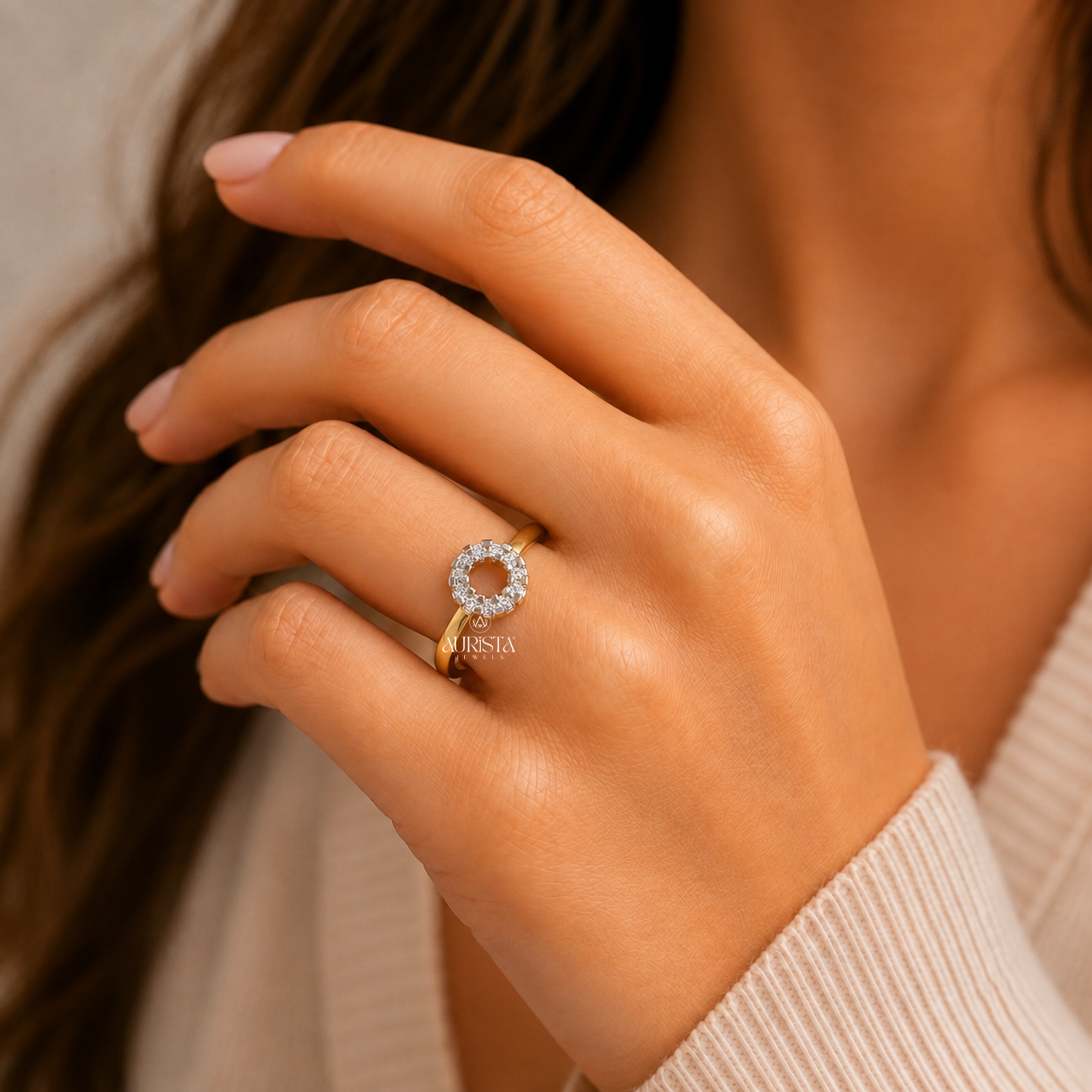 Lab Grown Diamond Gold Circle Ring Geometric Statement Band Modern Stacking Ring