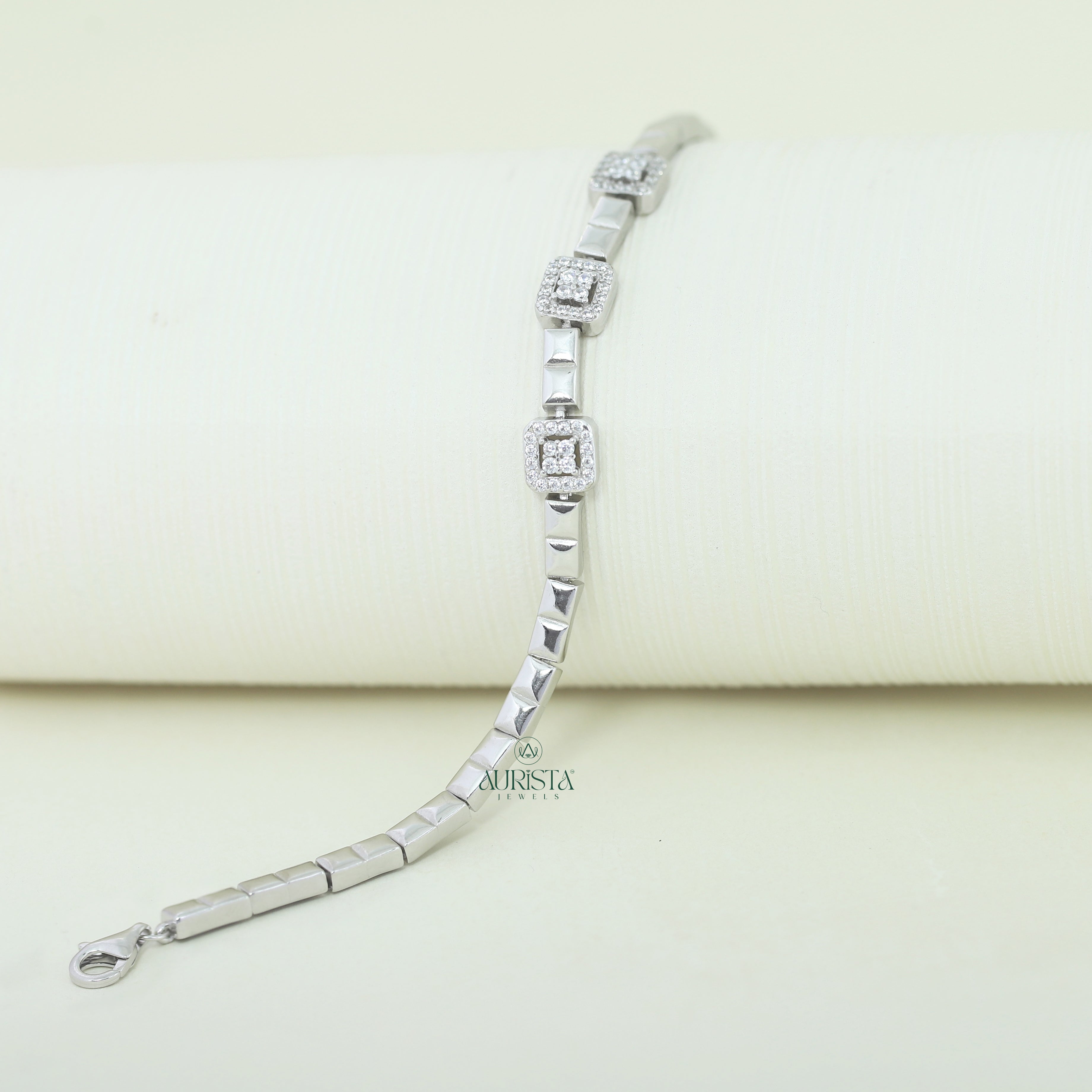 Round Moissanite Square Halo Link Bracelet, Geometric Bridal Wedding Jewelry Gifts For Her