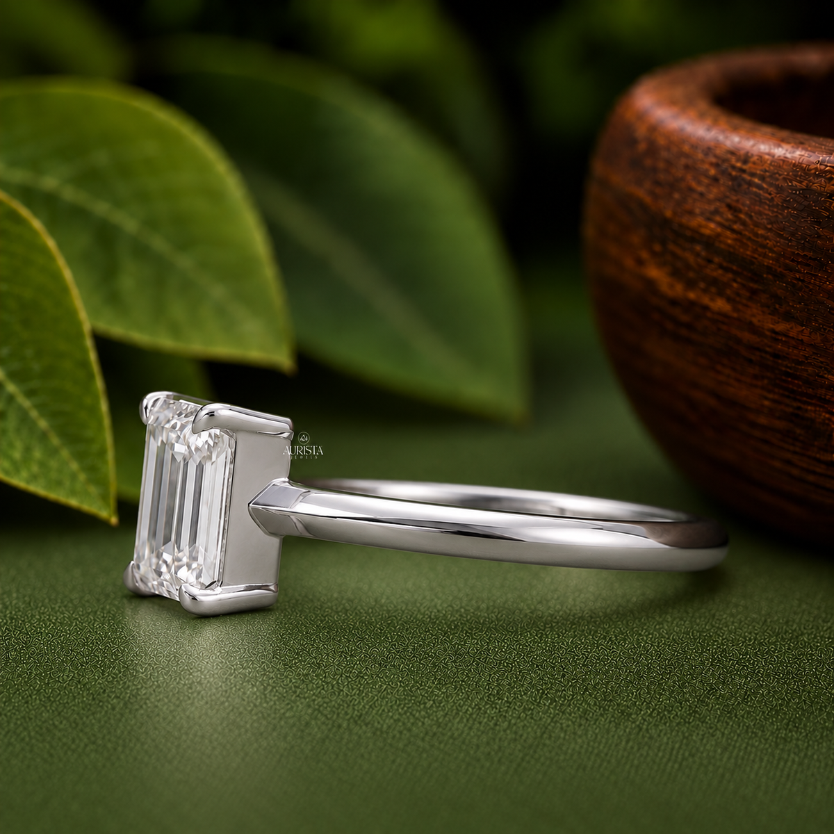 Emerald Cut Lab Grown Diamond Ring, Minimalist Engagement Wedding Ring Solitaire