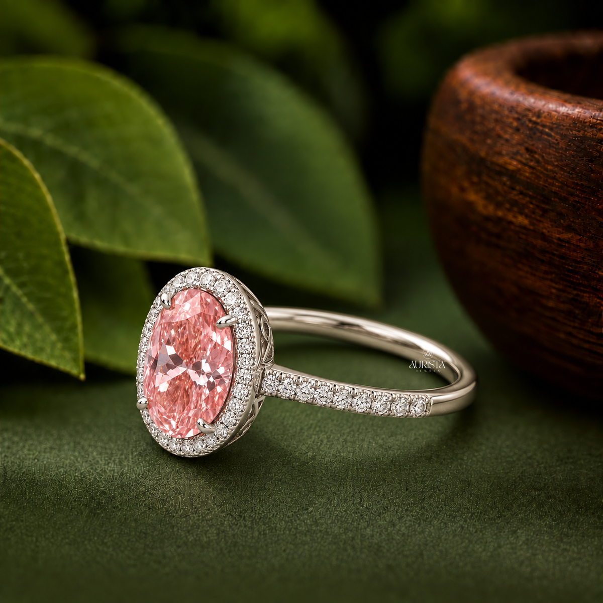 Pink Oval Halo Engagement Ring Color Diamond Lab Grown in Diamond Fine Jewelry