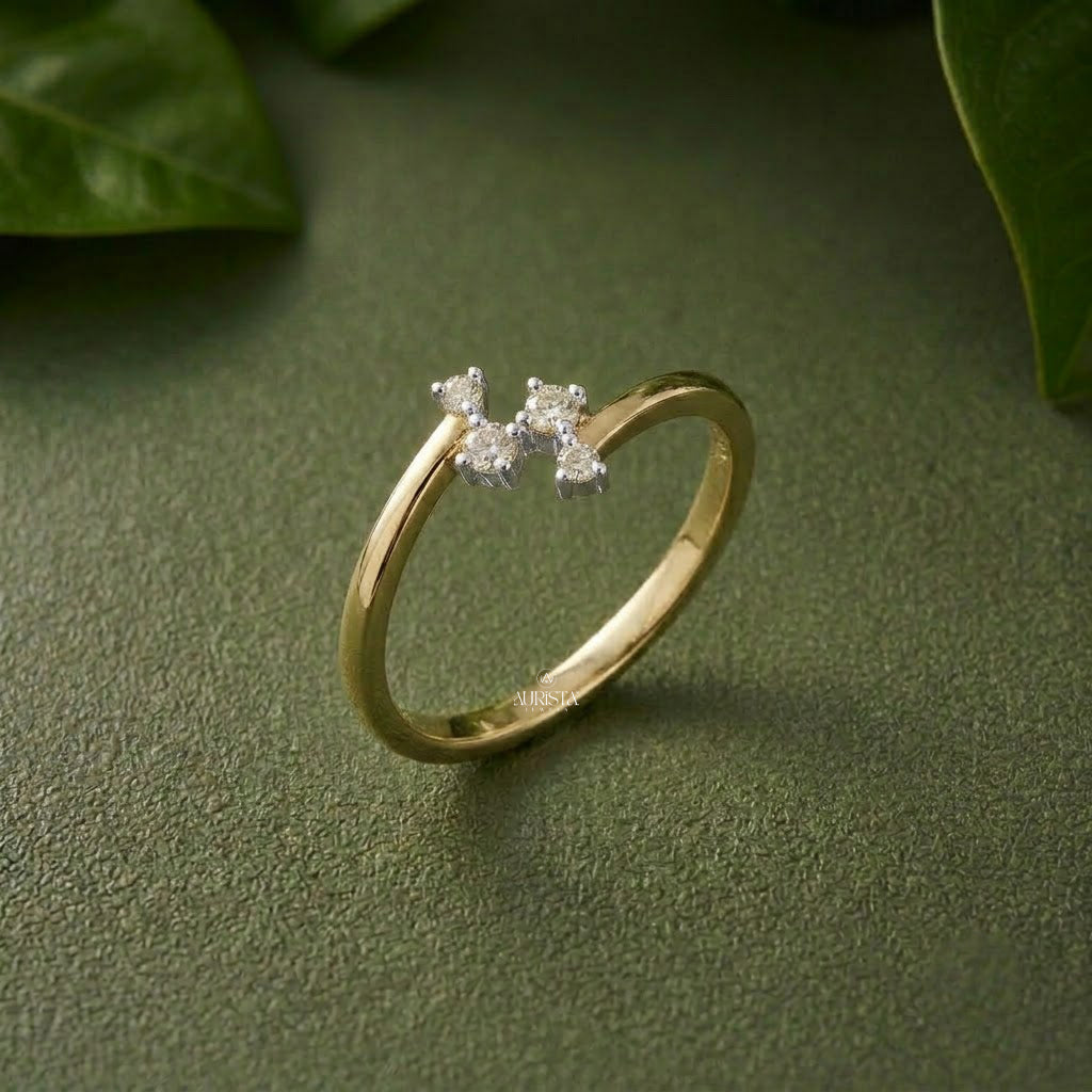 Lab Grown Diamond Gold Asymmetrical Ring Bypass Cluster Band Dainty Stacking Ring