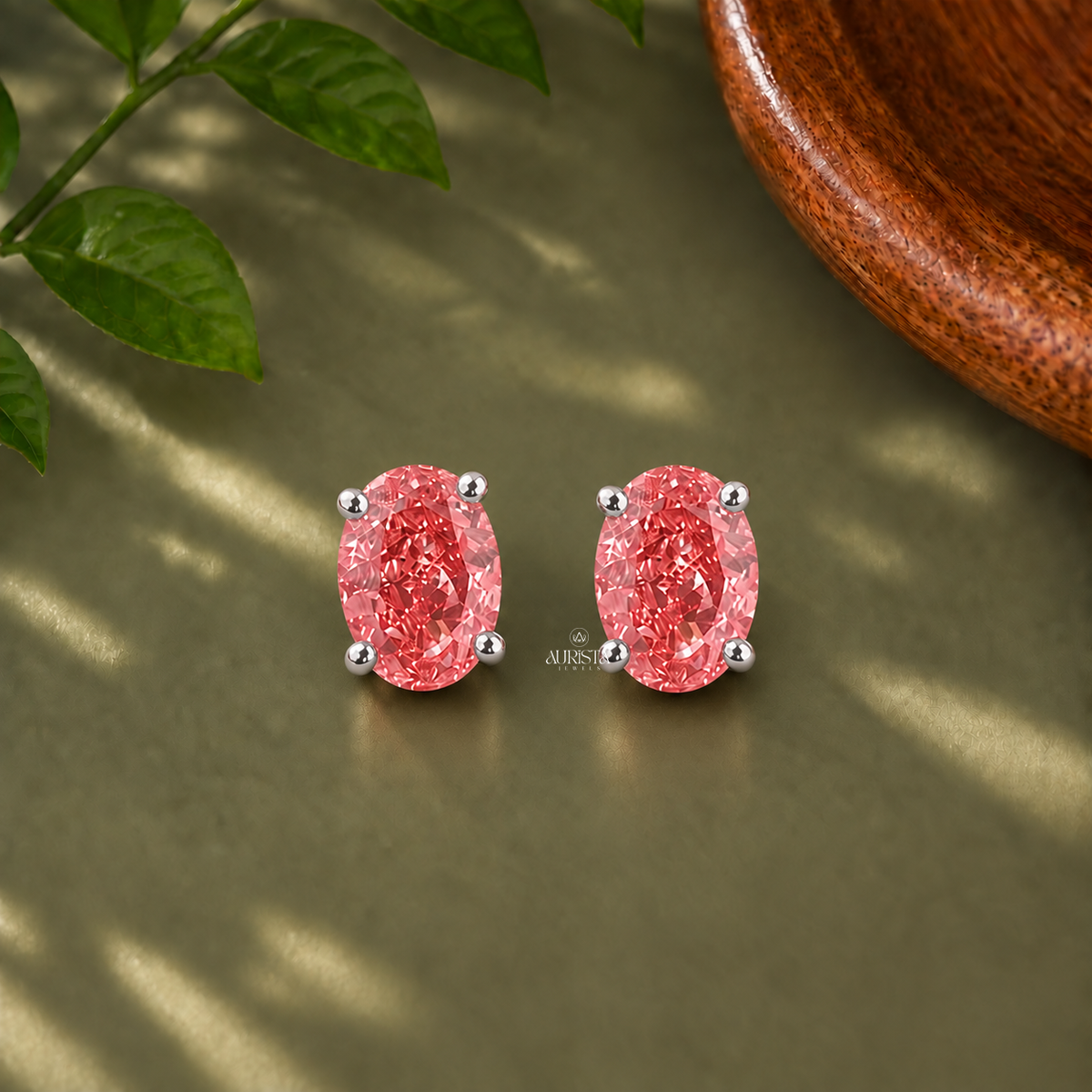 Pink Oval Solitaire Stud Earrings Lab Grown in Diamond Minimalist Daily Jewelry
