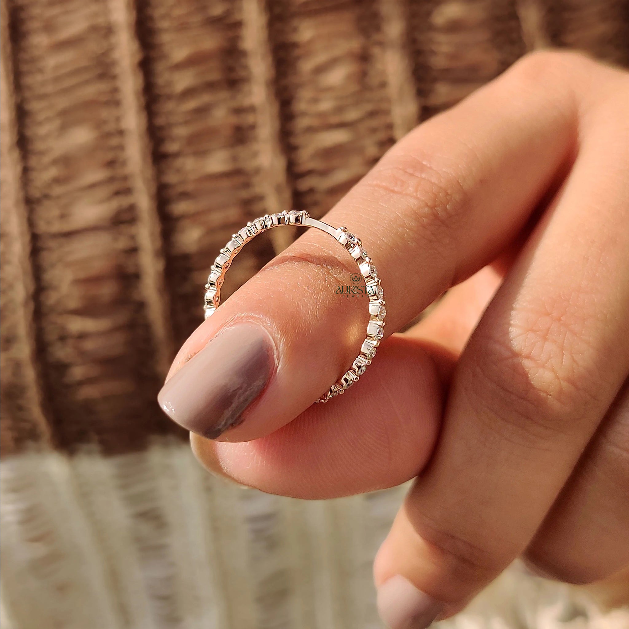 Round Moissanite Diamond Gold Band, Minimalist Stackable Ring, Delicate Jewelry Gift