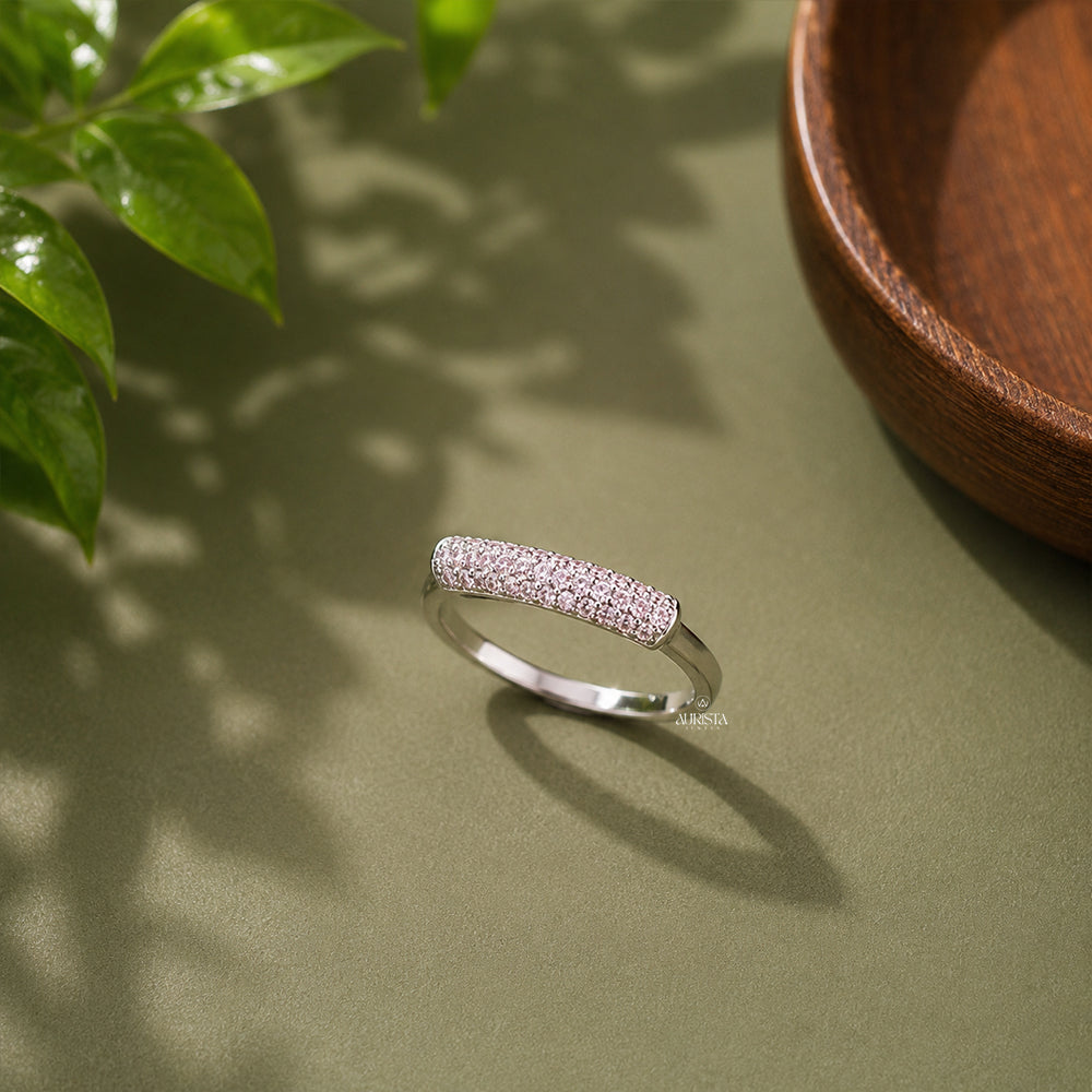 Minimalist Gemstone Band, Sterling Silver Round Pave Ring, Everyday Stackable Ring