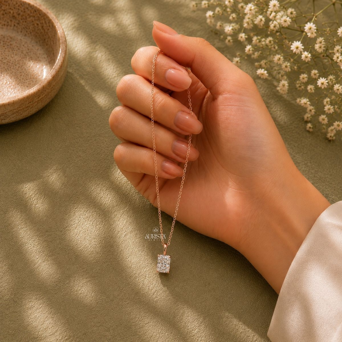 Radiant Cut Solitaire Pendant Lab Grown in Diamond Necklace Chic
