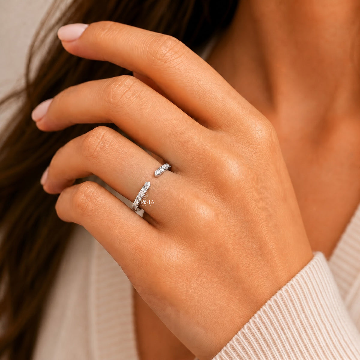 Round Lab Grown Diamond Band, Stacking Ring In White Gold, Modern Half Eternity