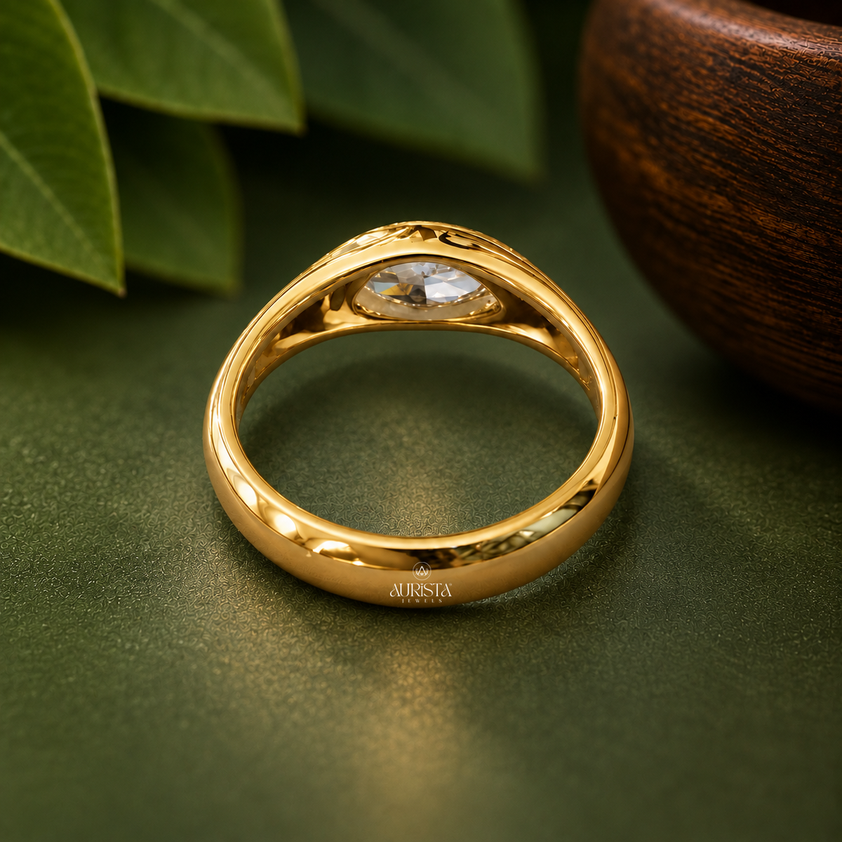 Green Marquise Bezel Solitaire Engagement Ring Band Lab Grown in Diamond