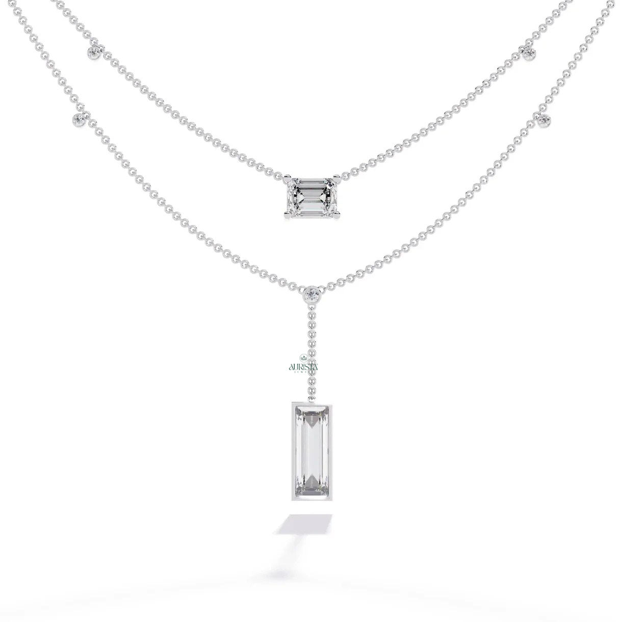 Gold Lab Grown Diamond Lariat Y Necklace Minimalist Layered Drop Dainty Chain Jewelry