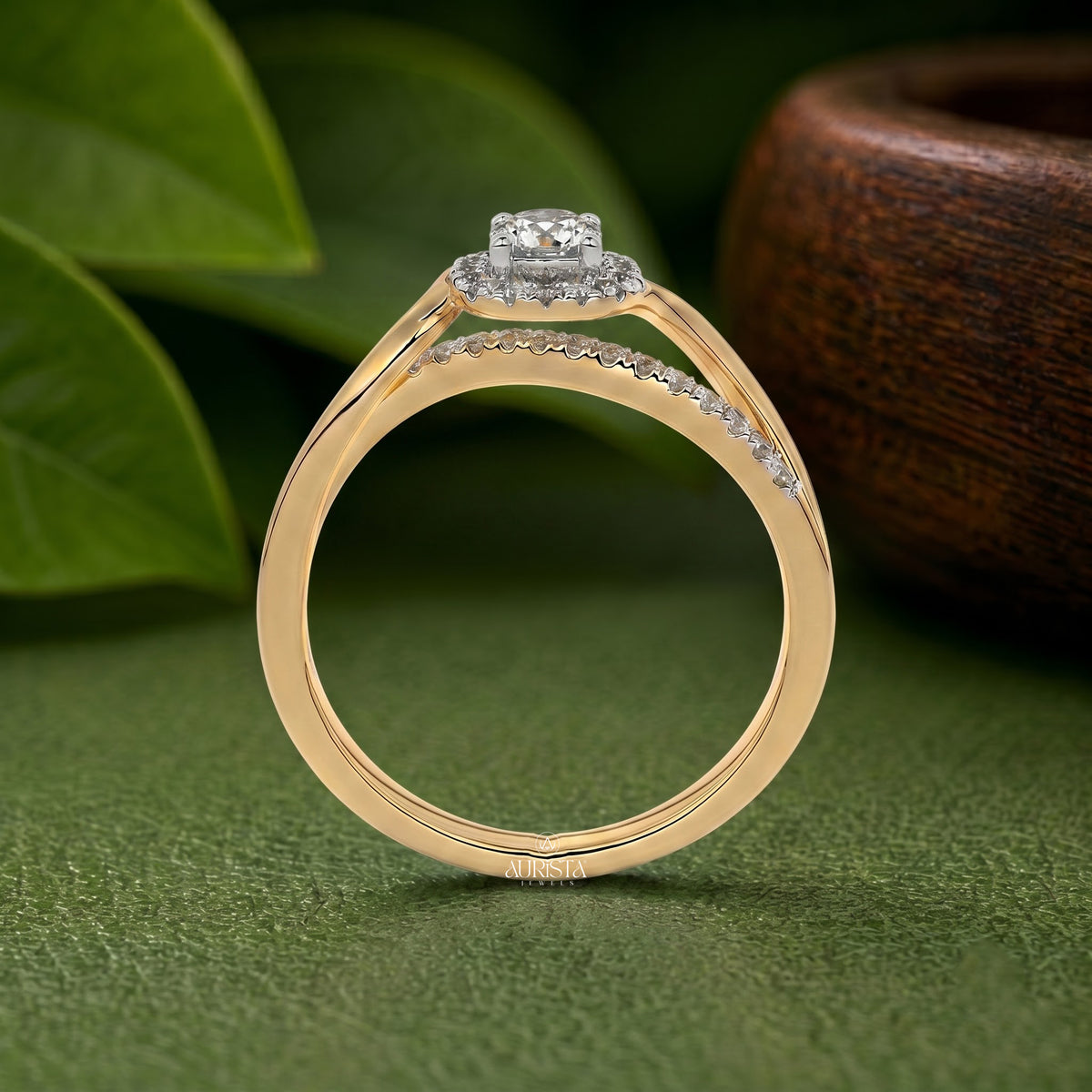 Round Lab Grown Diamond Ring, Crossover Halo Engagement Ring Fine Jewelry