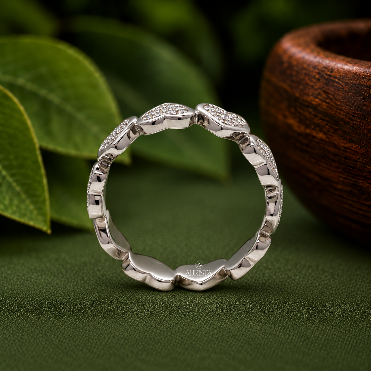Heart Shaped Lab Grown Diamond Eternity Band, Pavé Stackable Wedding Ring