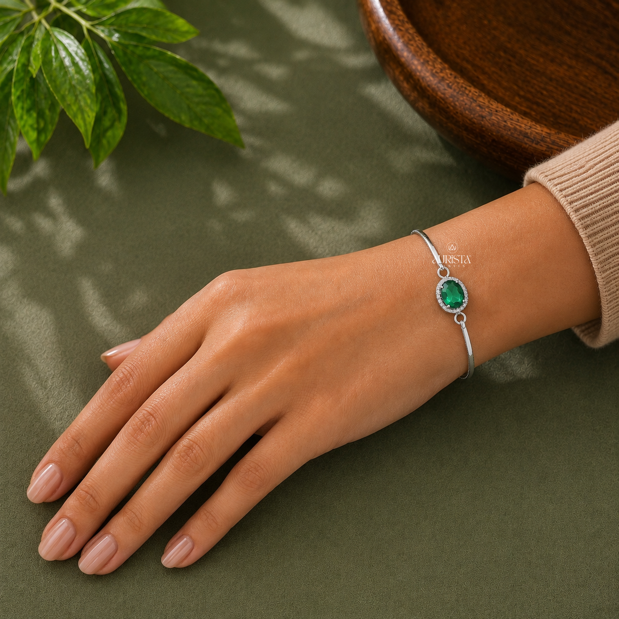 Green Oval Halo Lab Grown in Diamond Bracelet Luxury Tennis Chain Jewelry