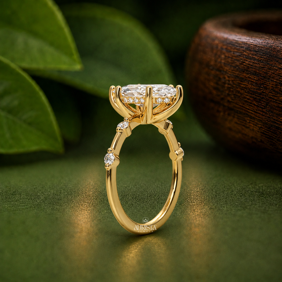 Marquise Shape Lab Grown Diamond Ring, Station Accent Dainty Anniversary Gift