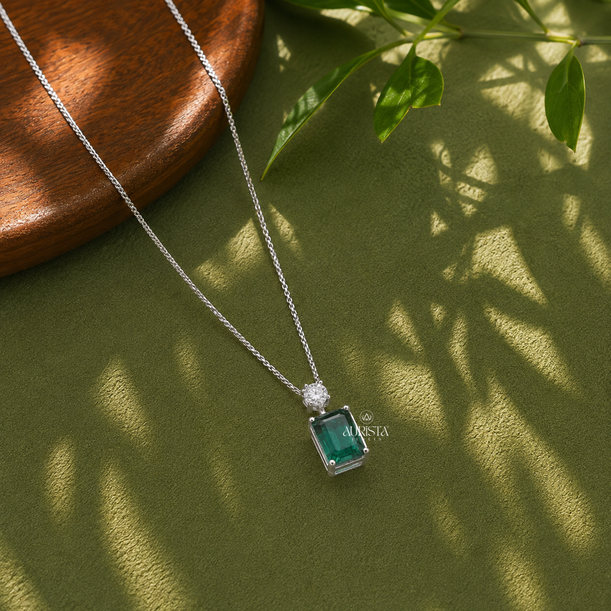 Lab Grown in Diamond Emerald Cut Green Pendant Solitaire Necklace Chic