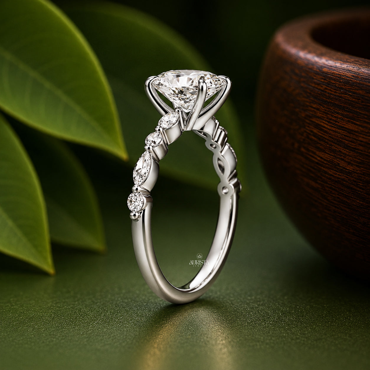 2 CT Oval Lab Grown Diamond Engagement Ring - Delicate Side Stone Platinum Band
