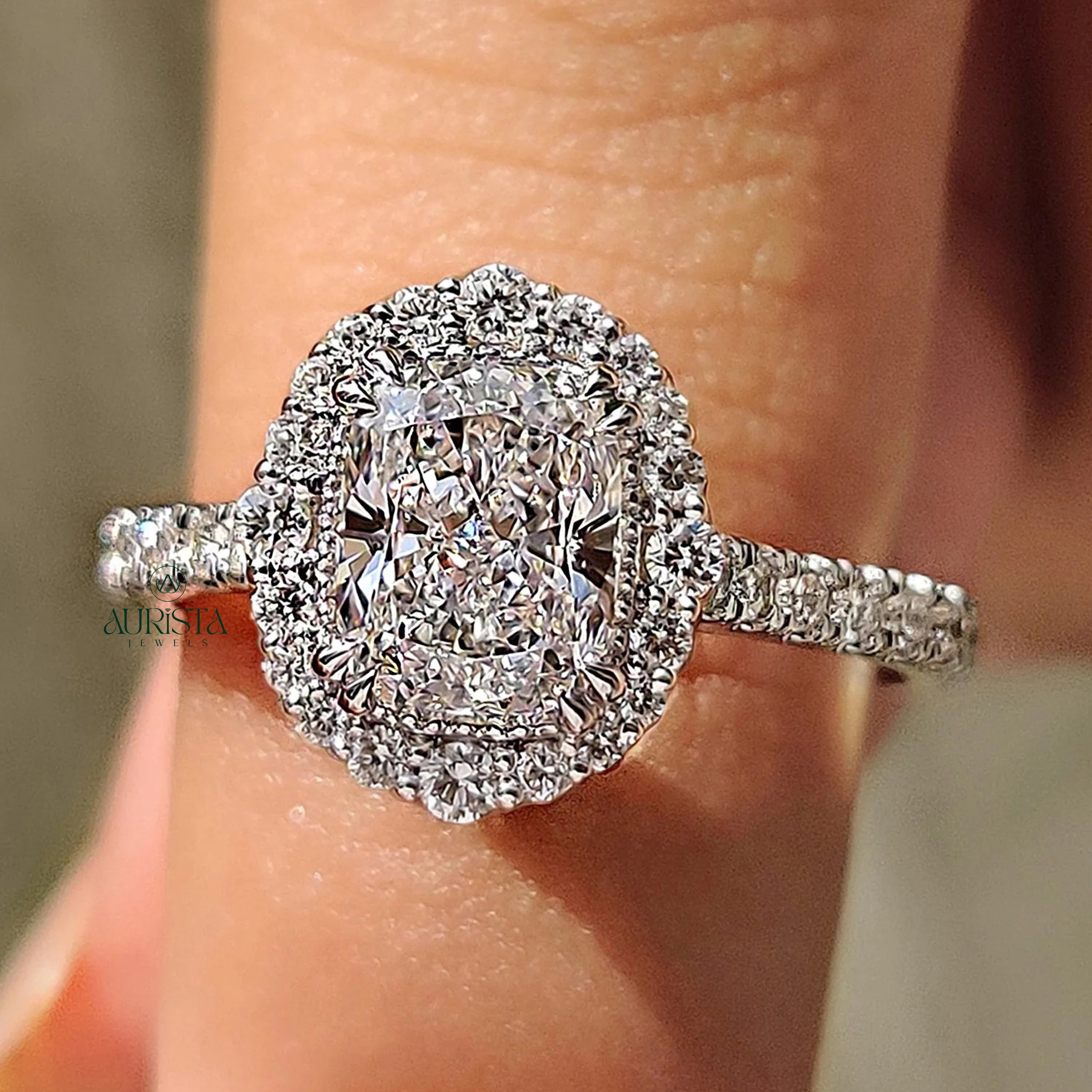 Majestic Cushion Halo Ring with Endless Pave Sparkle