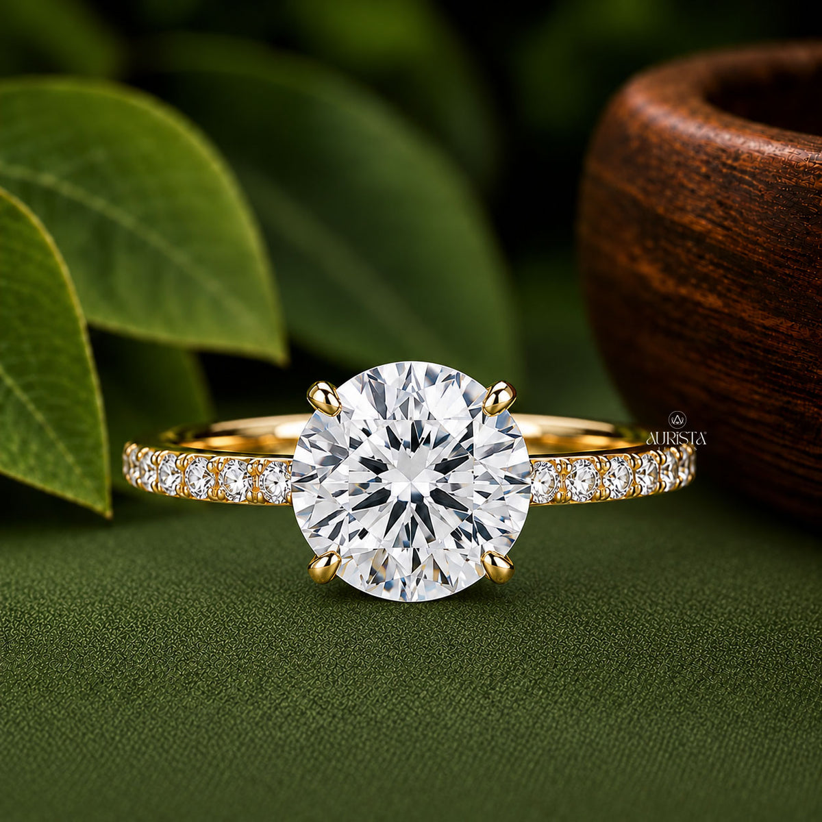 1 CT Round Lab Grown Diamond Engagement Ring Solitaire Ring With Side Stones