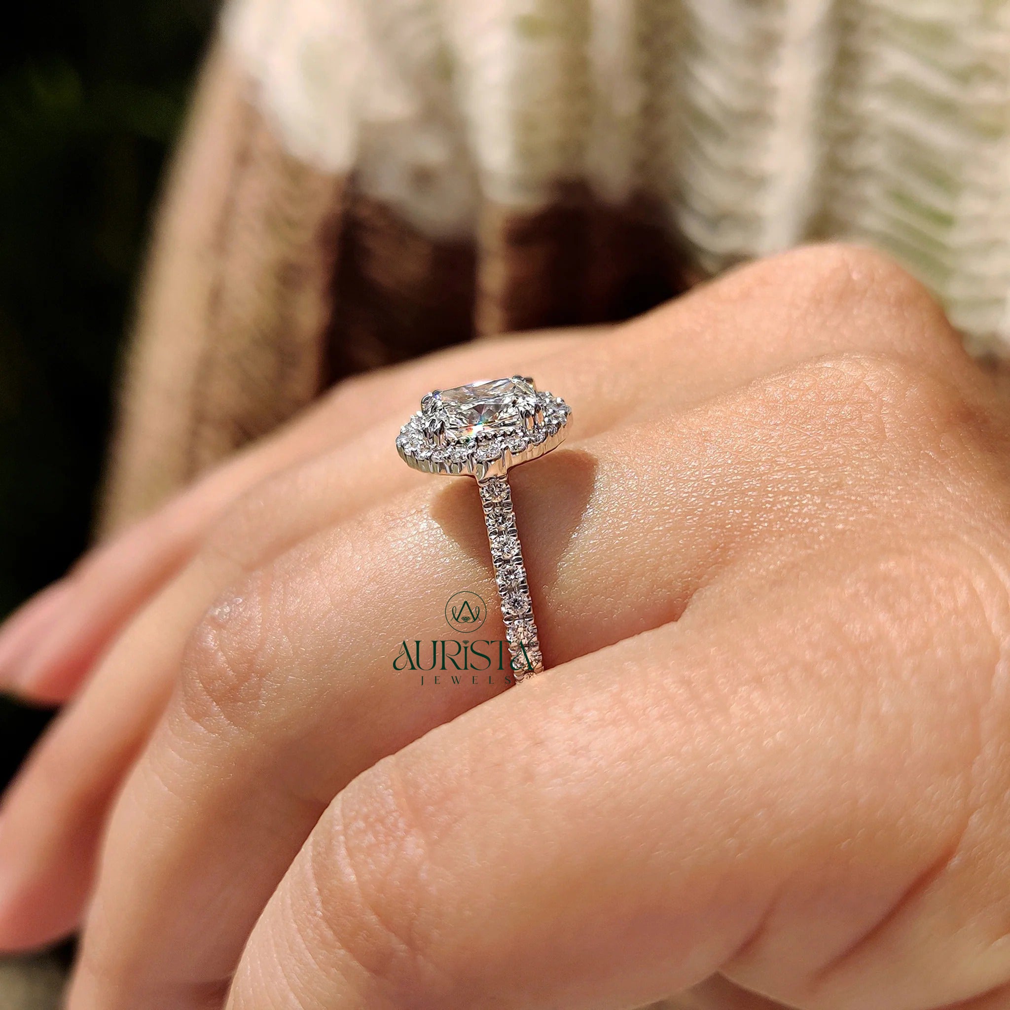 Radiant Cushion Double Halo Pave Ring
