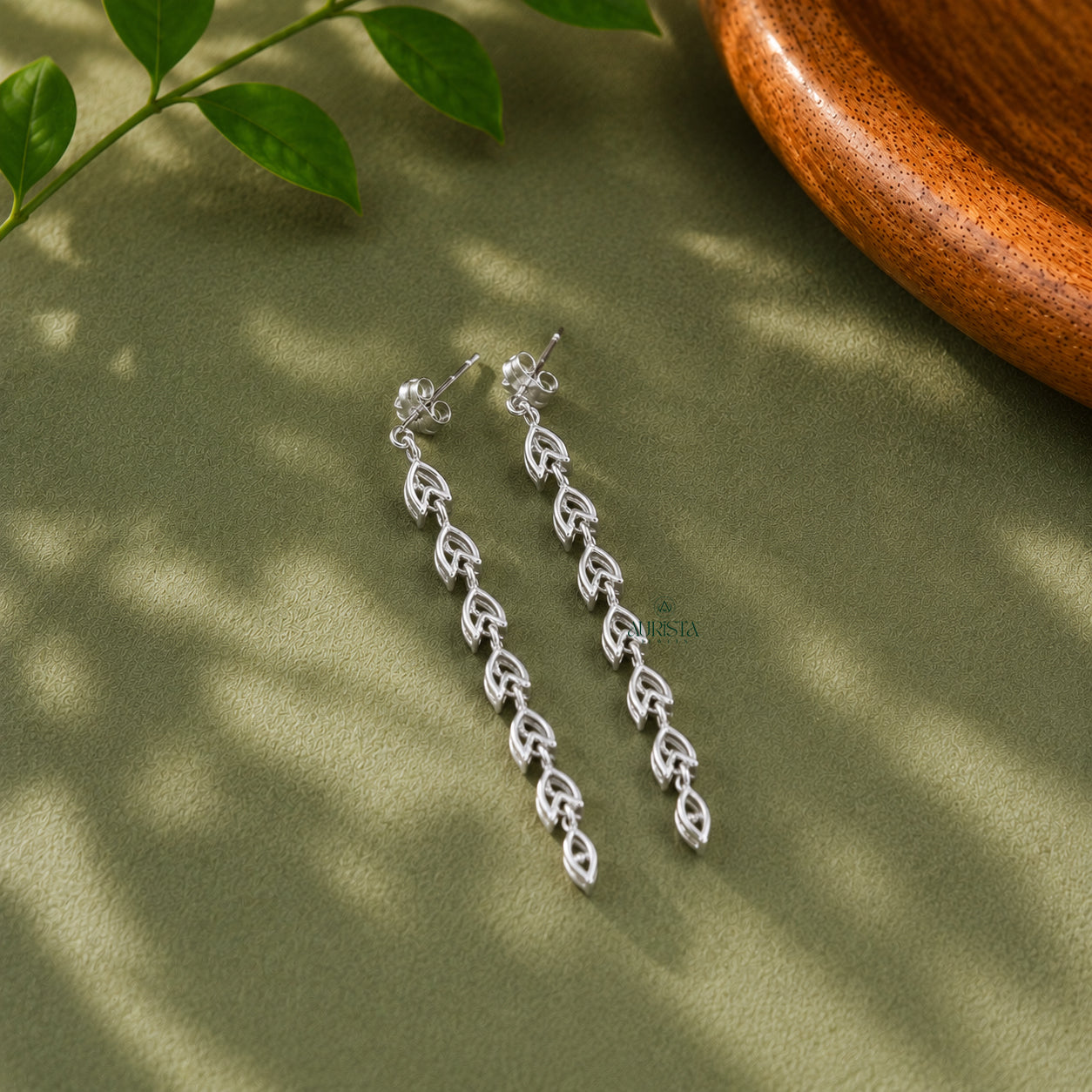 Marquise Cut Moissanite Drop Earrings Dainty Leaf Chain Dangle Earrings