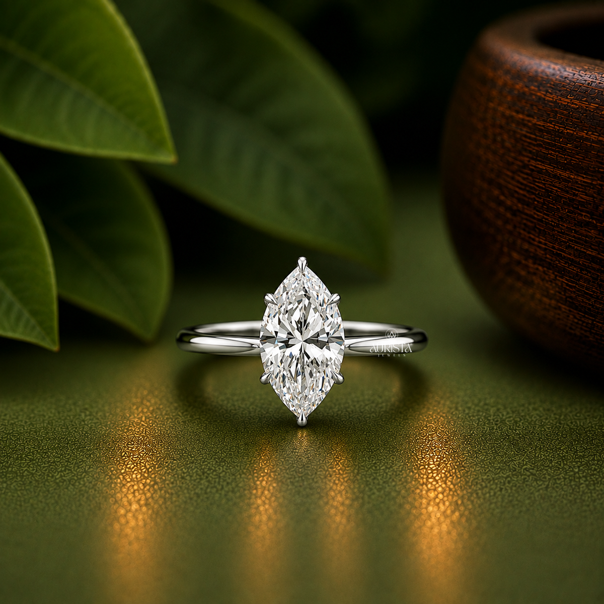 Marquise Shape Lab Grown Diamond Ring Set, bridal-set With Round Side Stones