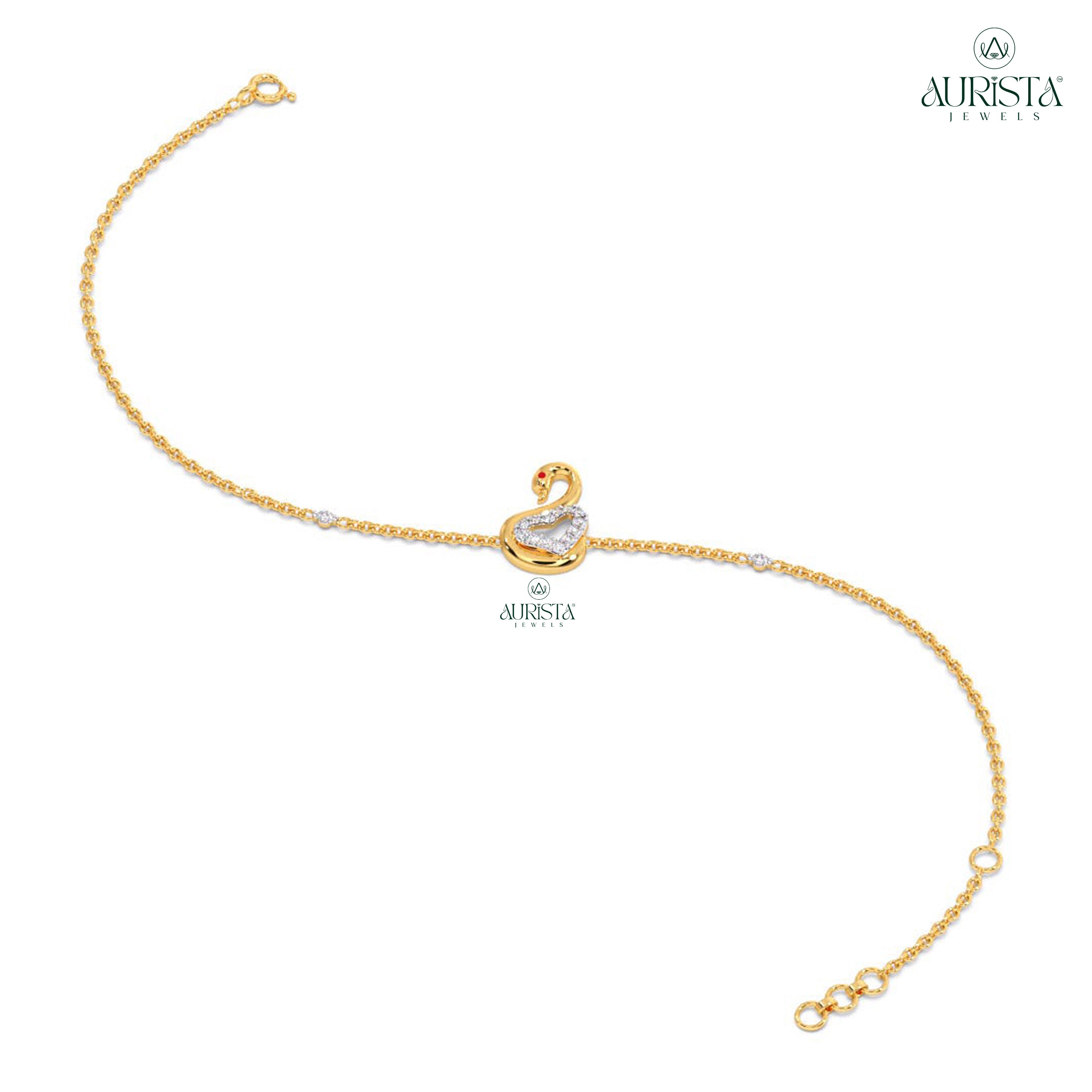 Always Mine Gold Round Diamond Swan Bracelet for kids