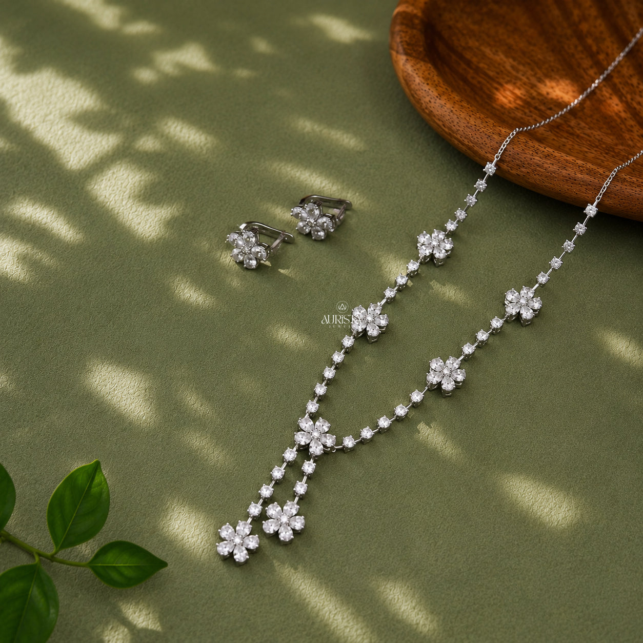 Necklace and Earring moissanite Set Elegant Flower Pendant Minimalist Floral Set