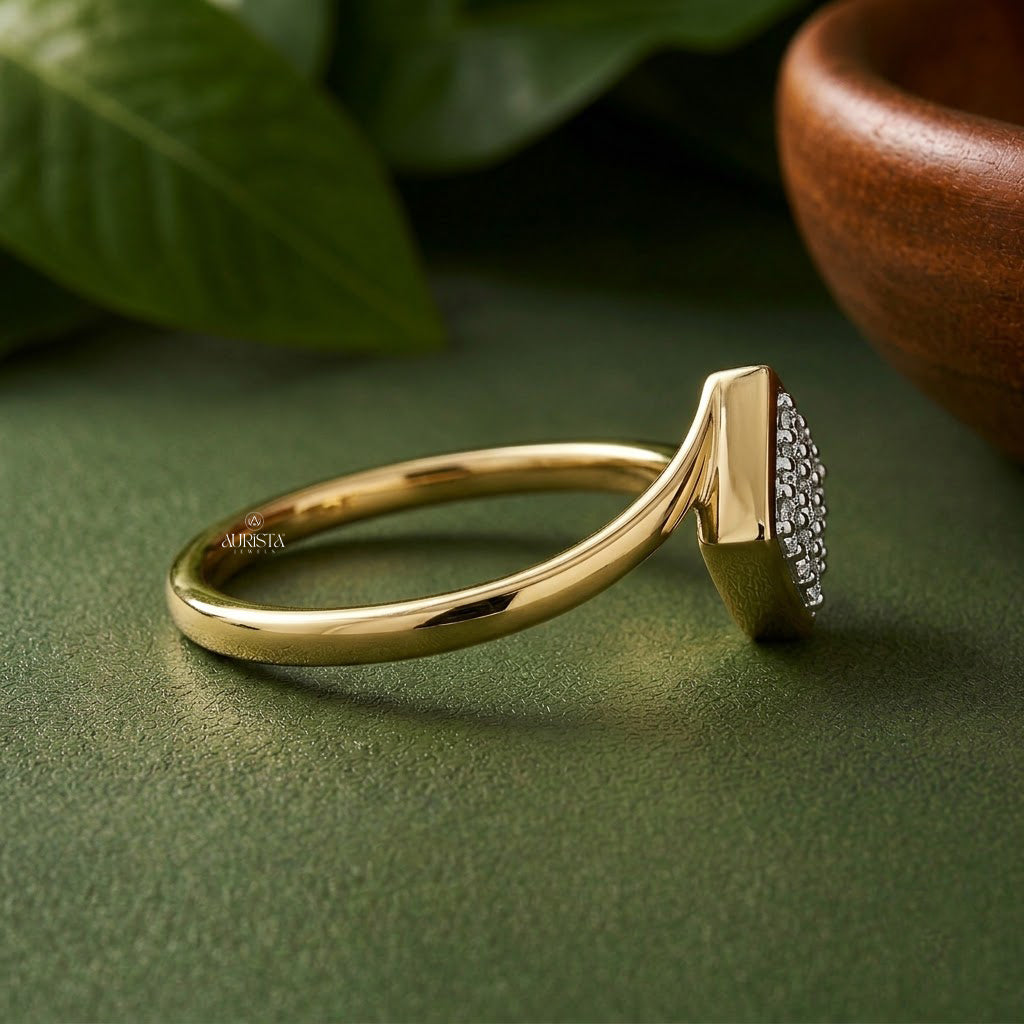 Lab Grown Diamond Gold Rhombus Ring Bypass Cluster Band Modern Stacking Ring