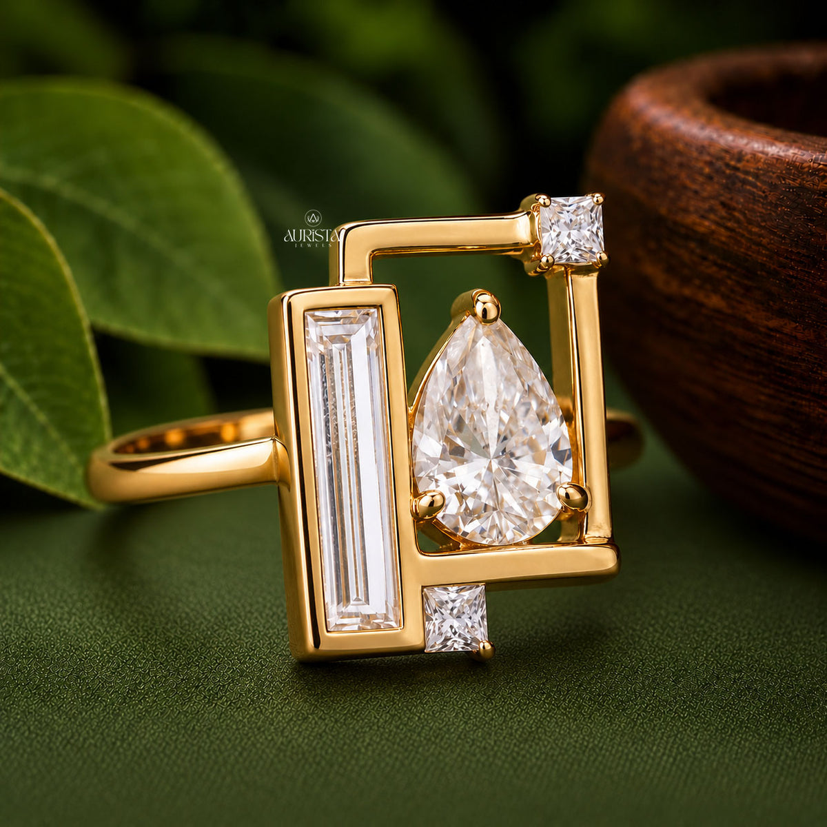Pear Cut Lab Grown Diamond Ring,baguette cut and princess cut diamonds,Statement Ring