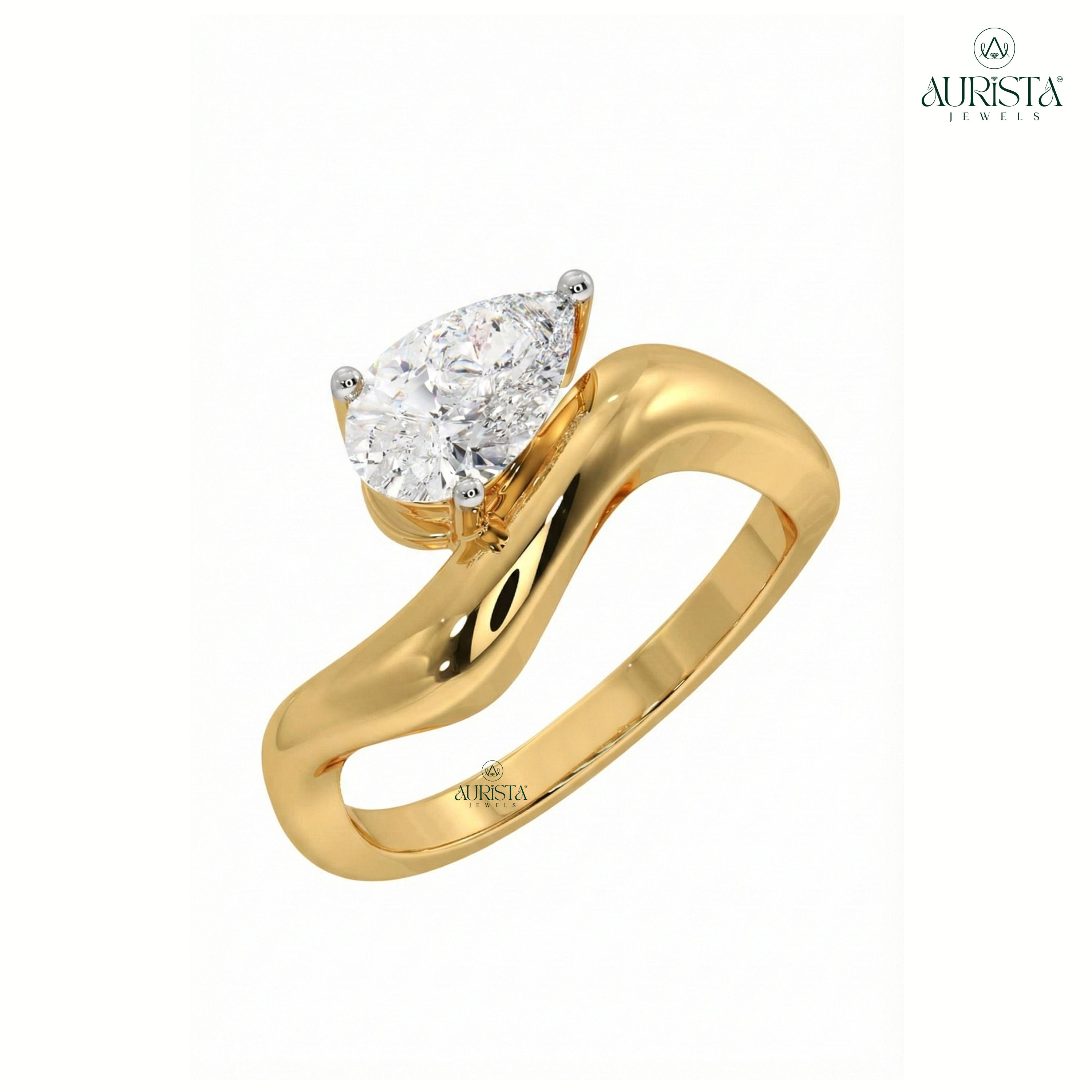 Crown of Promise – Yellow Gold Ring with Pear Diamond