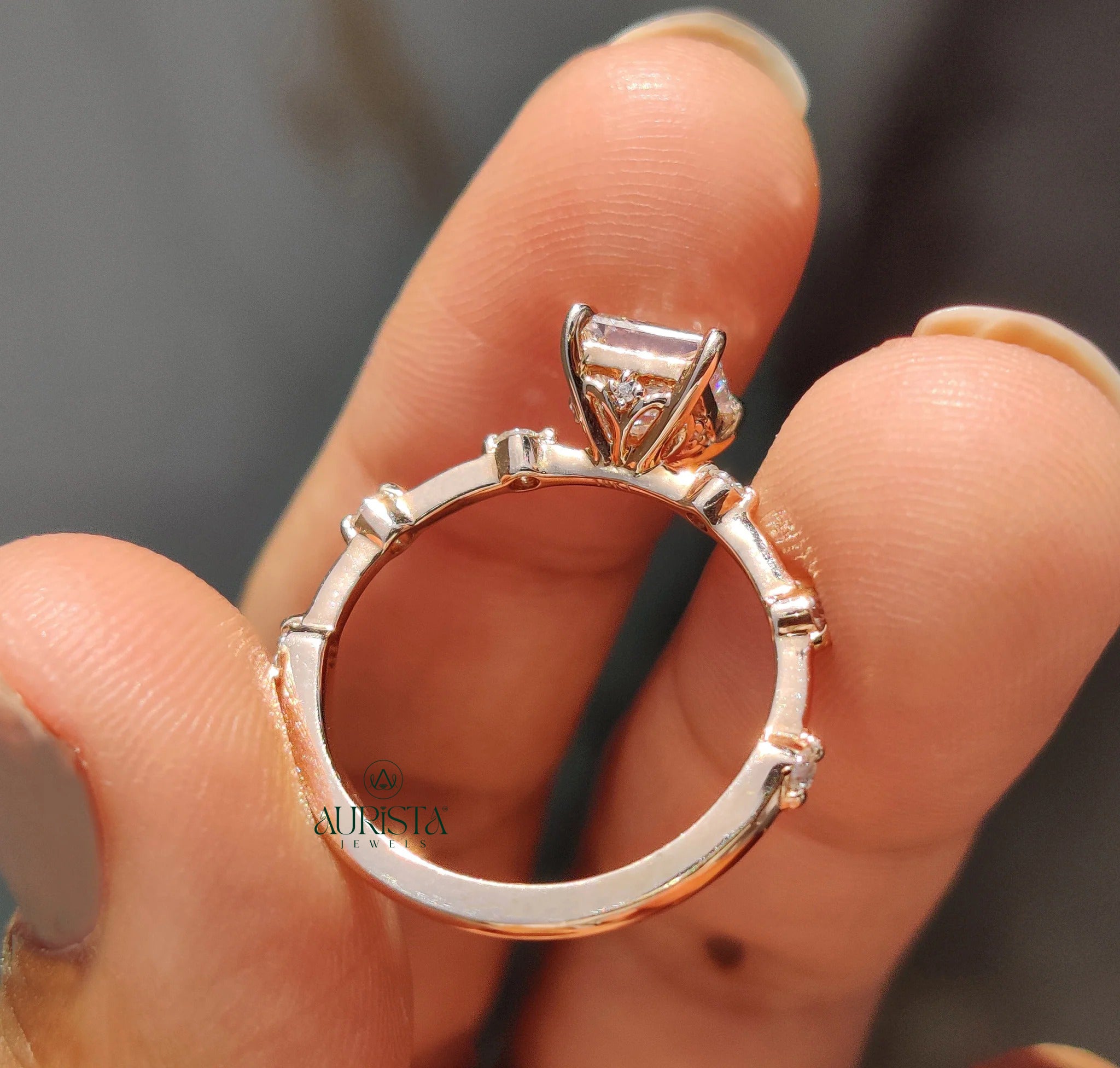 Celestia Princess Cut Diamond Ring with Elegant Pave Sparkle