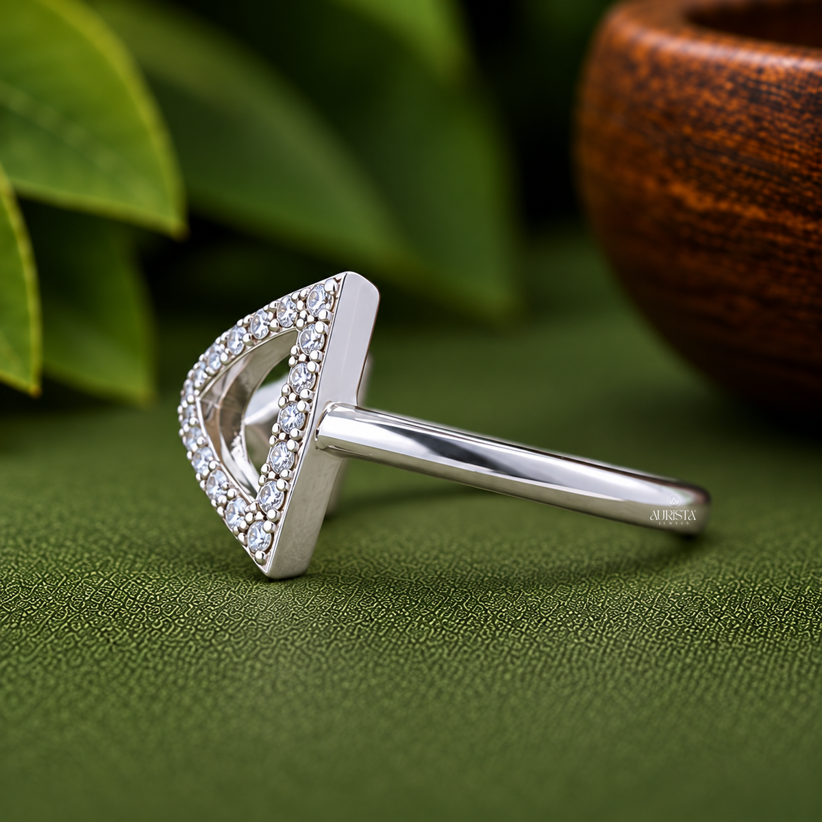 Triangle Shaped Lab Grown Diamond Open Ring, Round Diamond,Geometric Statement Band