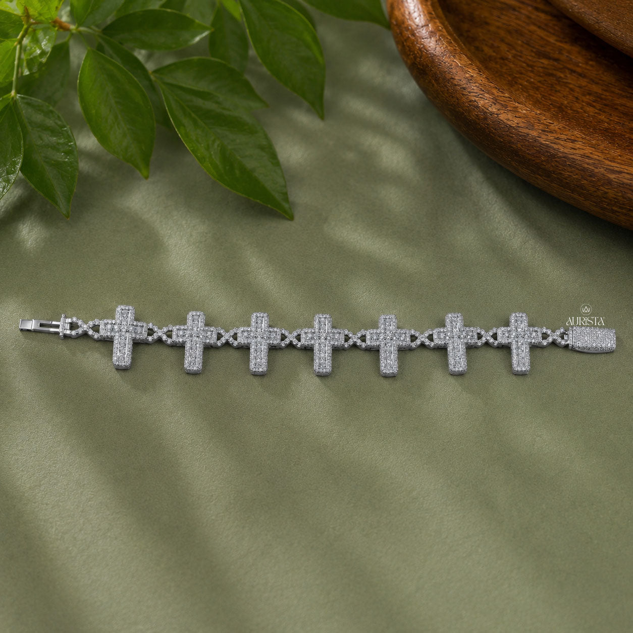 Iced Out Moissanite Multi Cross Link Hip Hop Bracelet In Sterling For Men