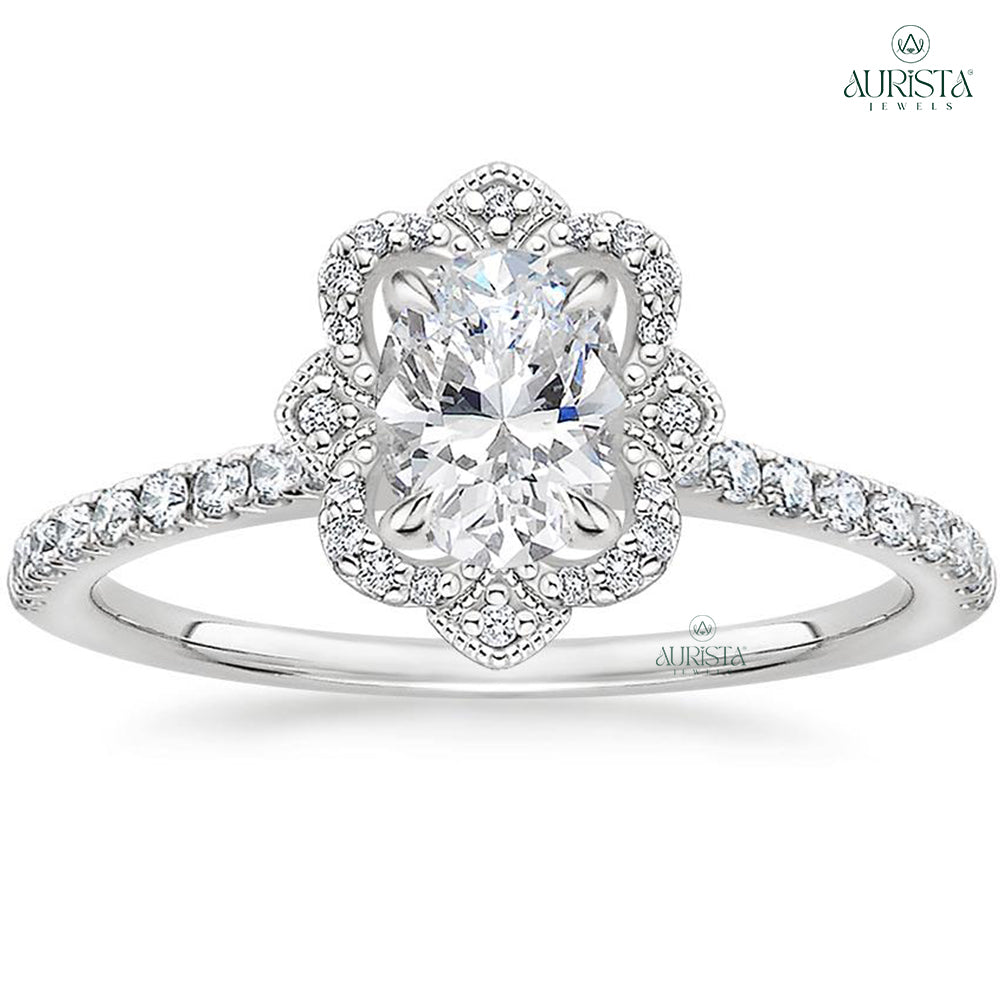 Golden Whisper White Gold Ring with Oval Diamond