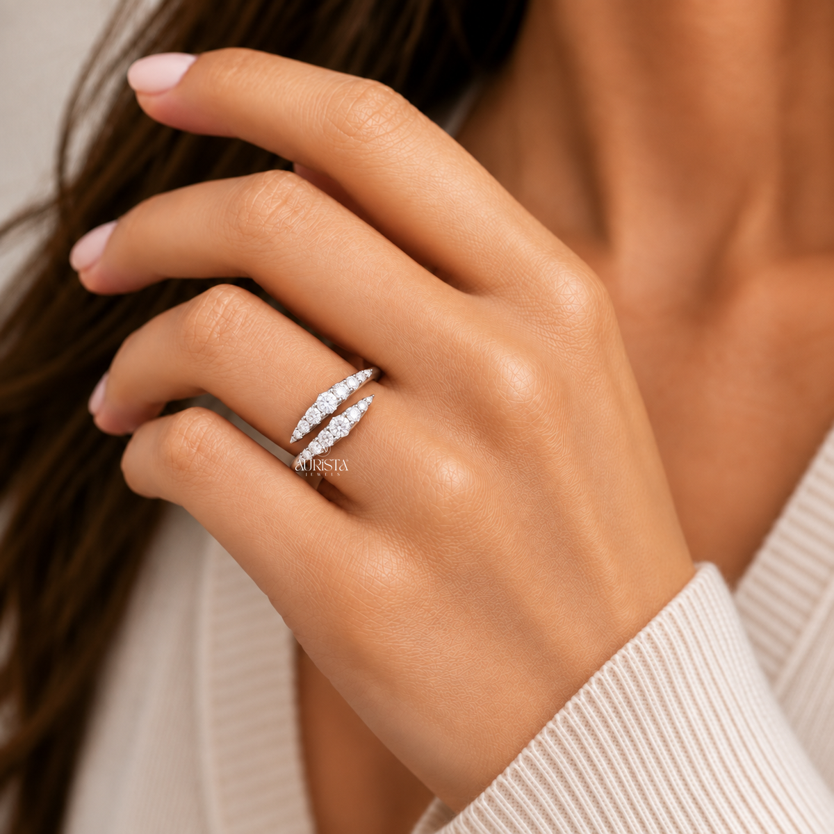Round Cut Lab Grown Diamond Bypass Ring, Elegant Stacking Unique Ring