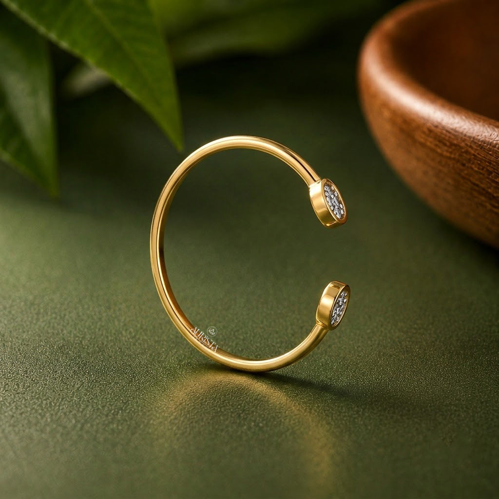 Lab Grown Diamond Gold Open Ring Dual Cluster Bypass Band Modern Stacking Ring