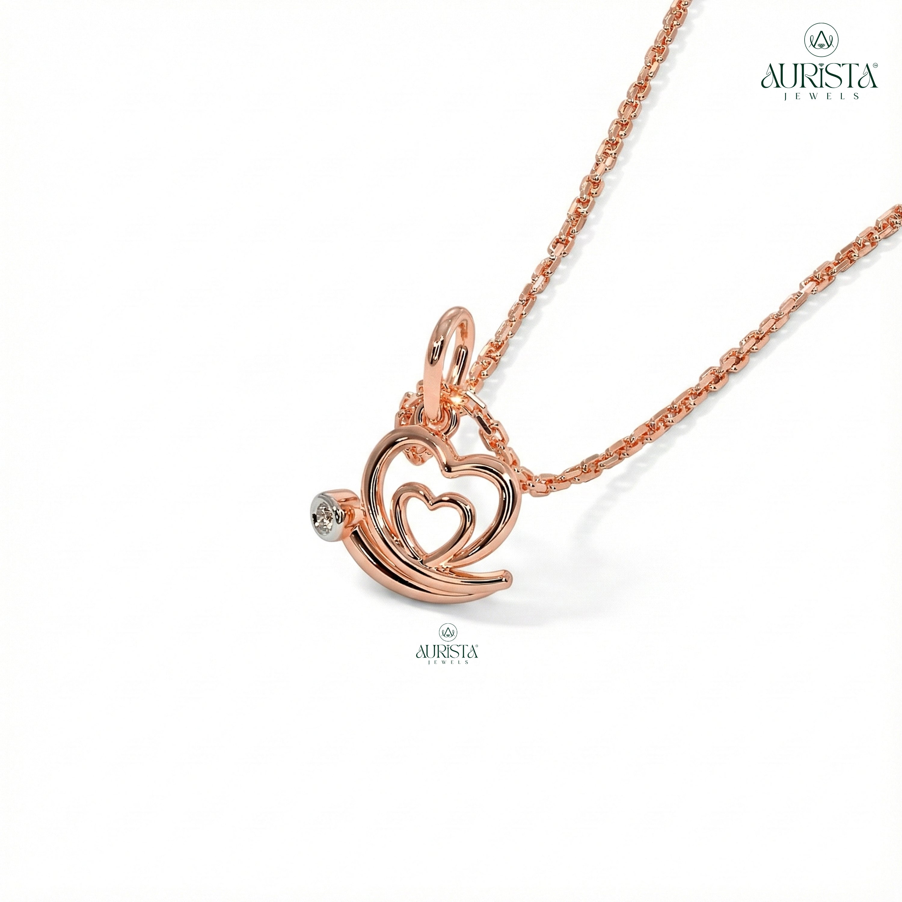 Celestial Glow Round Diamond Pendant in Rose Gold