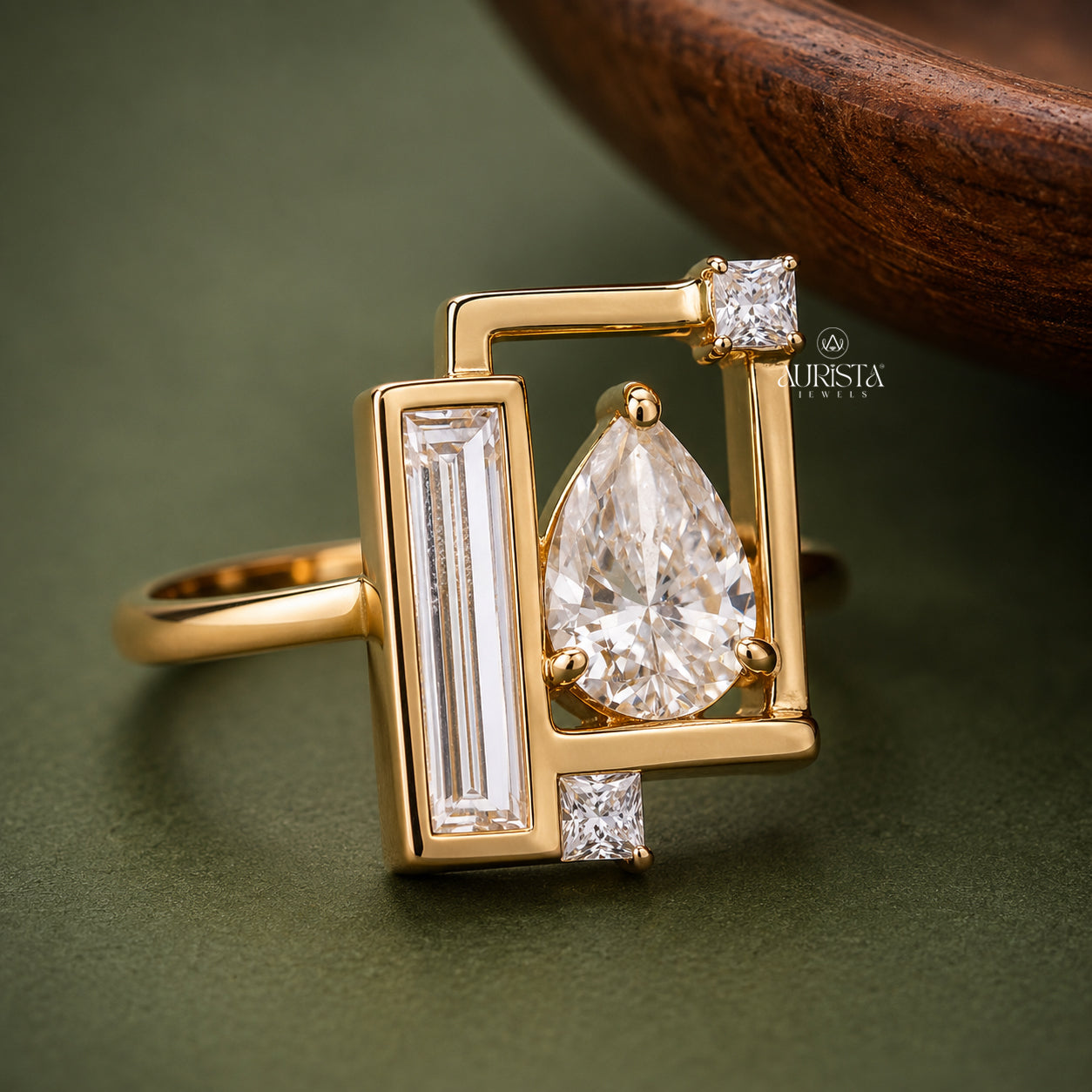 Pear Cut Lab Grown Diamond Ring,baguette cut and princess cut diamonds,Statement Ring