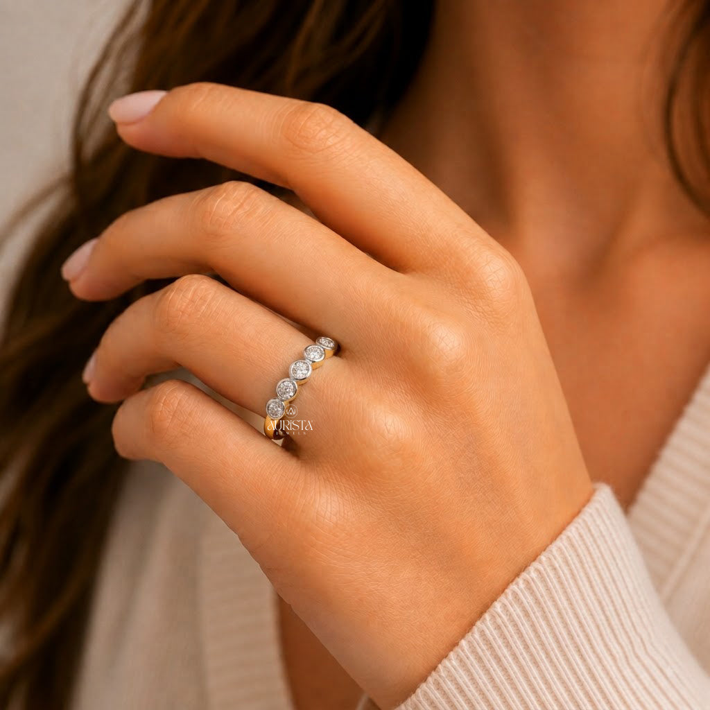 Lab Grown Diamond Gold Bezel Band Ring Multi Stone Stacking Ring Minimalist Band