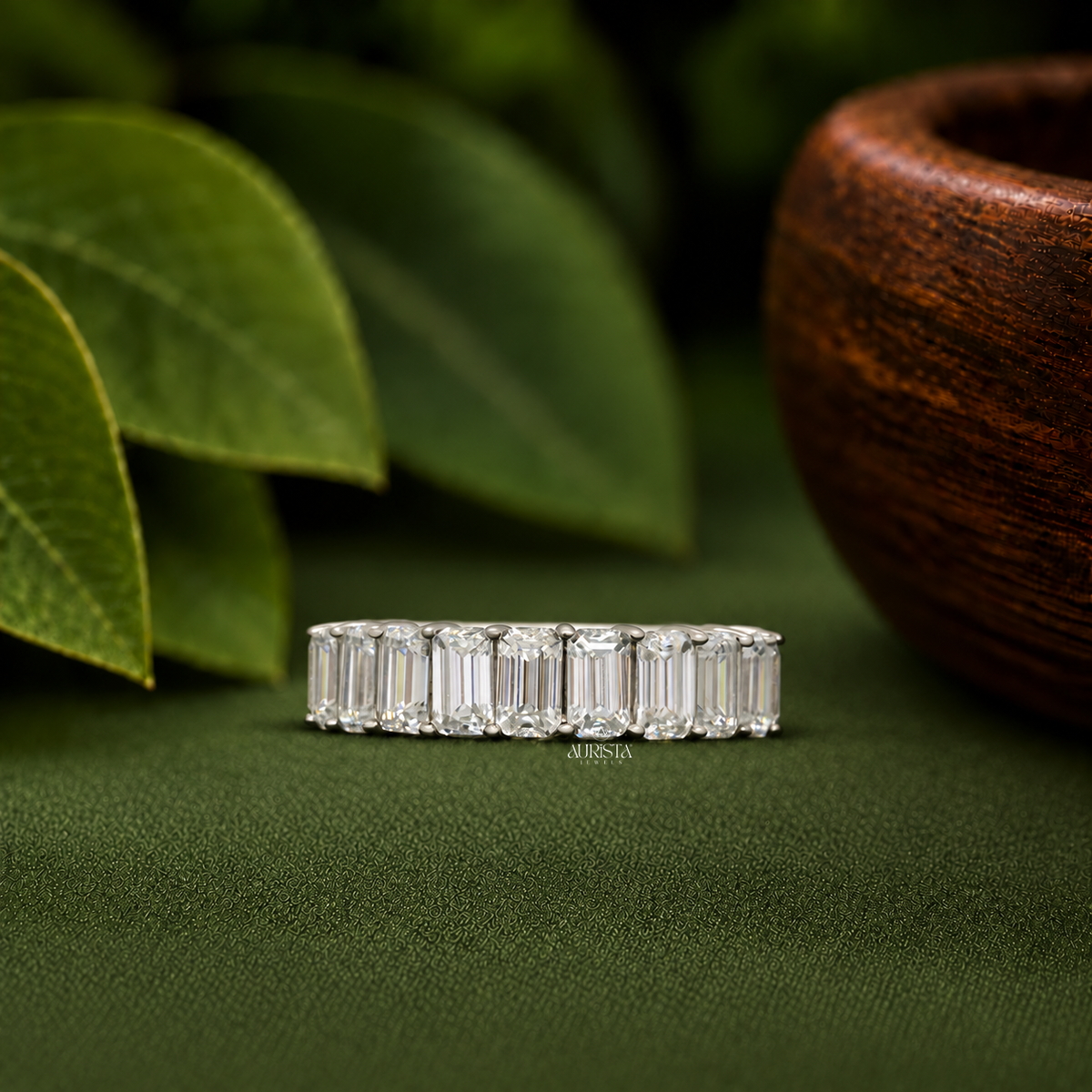 Emerald Cut Lab Grown Diamond Eternity Band, Stackable Minimalist Jewelry