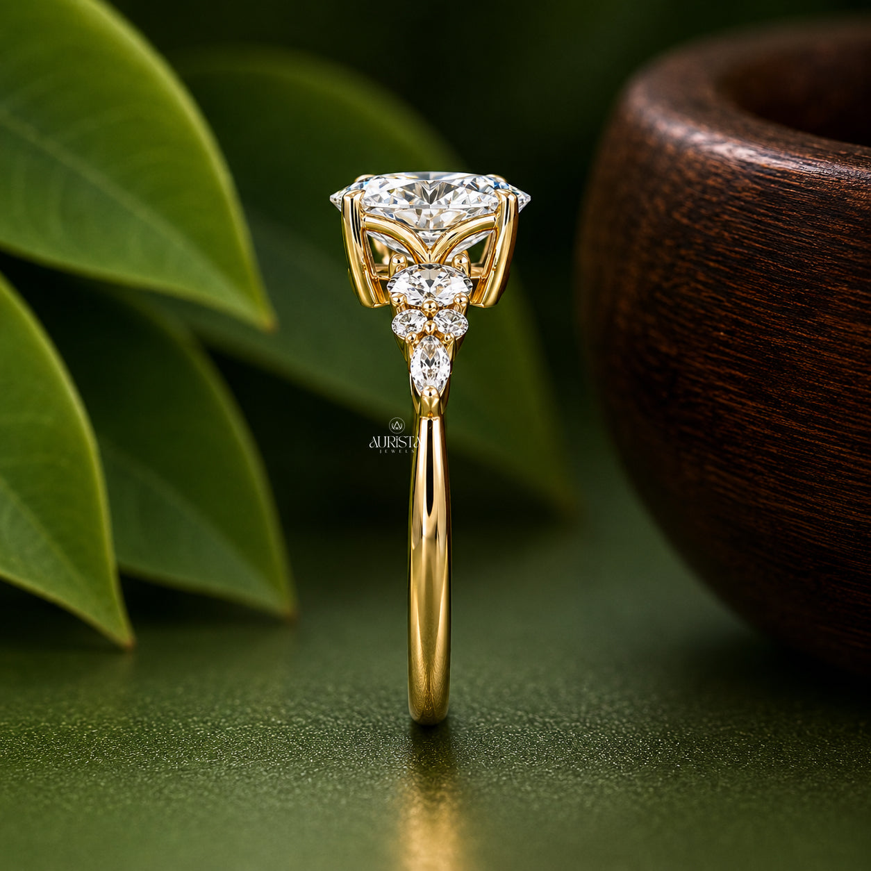 2 Carat Oval Lab Grown Diamond Ring, Side Stone, Bridal Jewelry