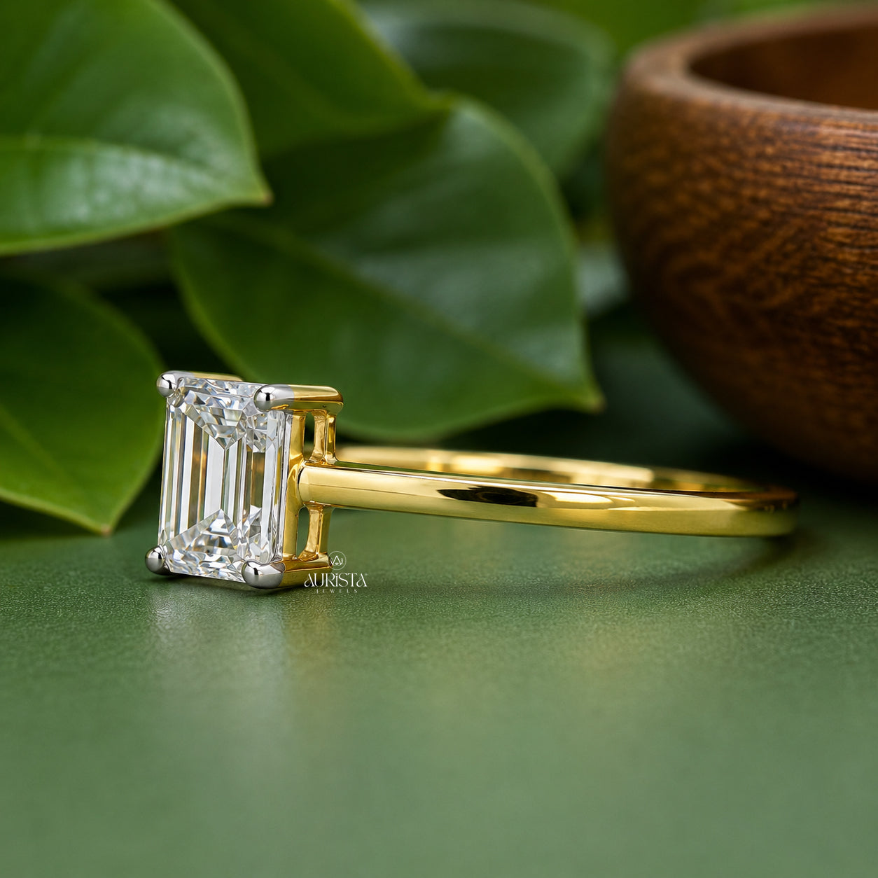 Emerald Cut Lab Grown Diamond Ring, Minimalist Engagement Wedding Ring Solitaire