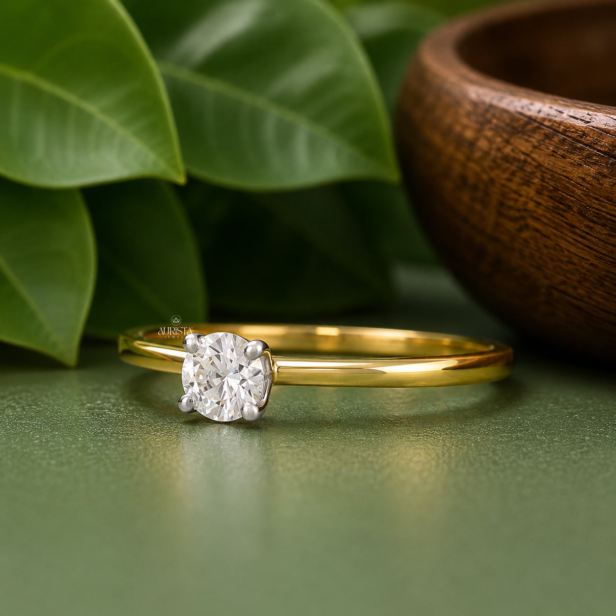 Round Cut Lab Grown Diamond Ring,Solitaire Band Minimalist Engagement Wedding Ring
