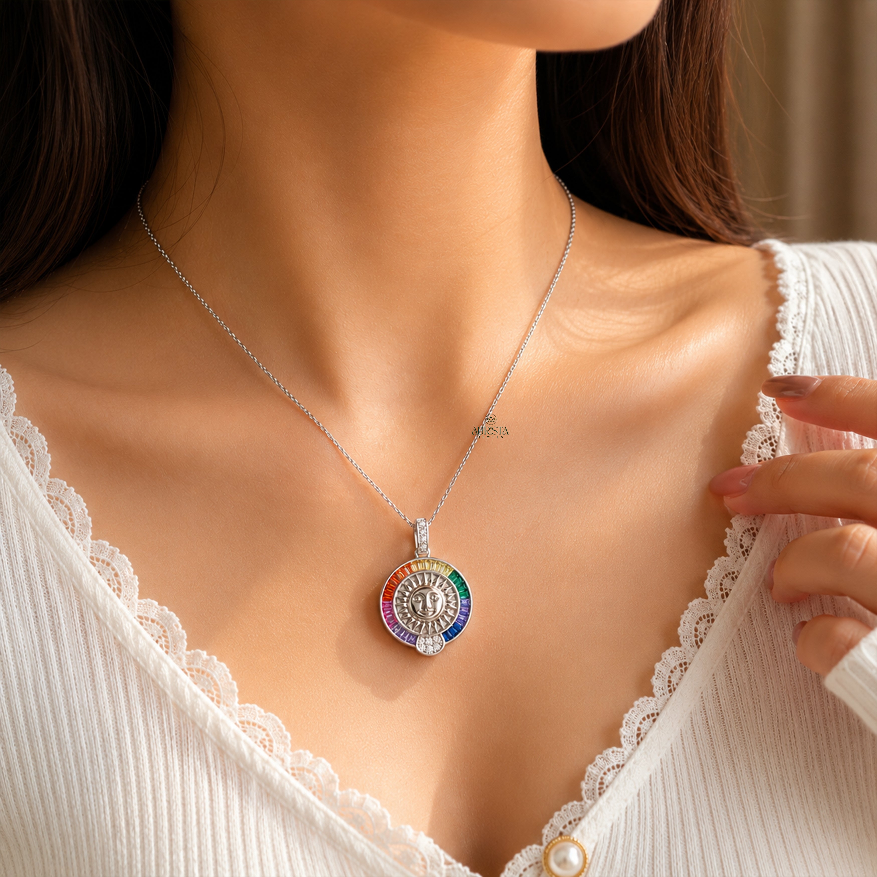 Multi-Color Moissanite Sun Pendant