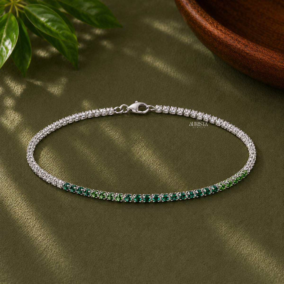Gradient Green Gemstone Tennis Bracelet Lab Grown in Diamond Luxury Wristwear