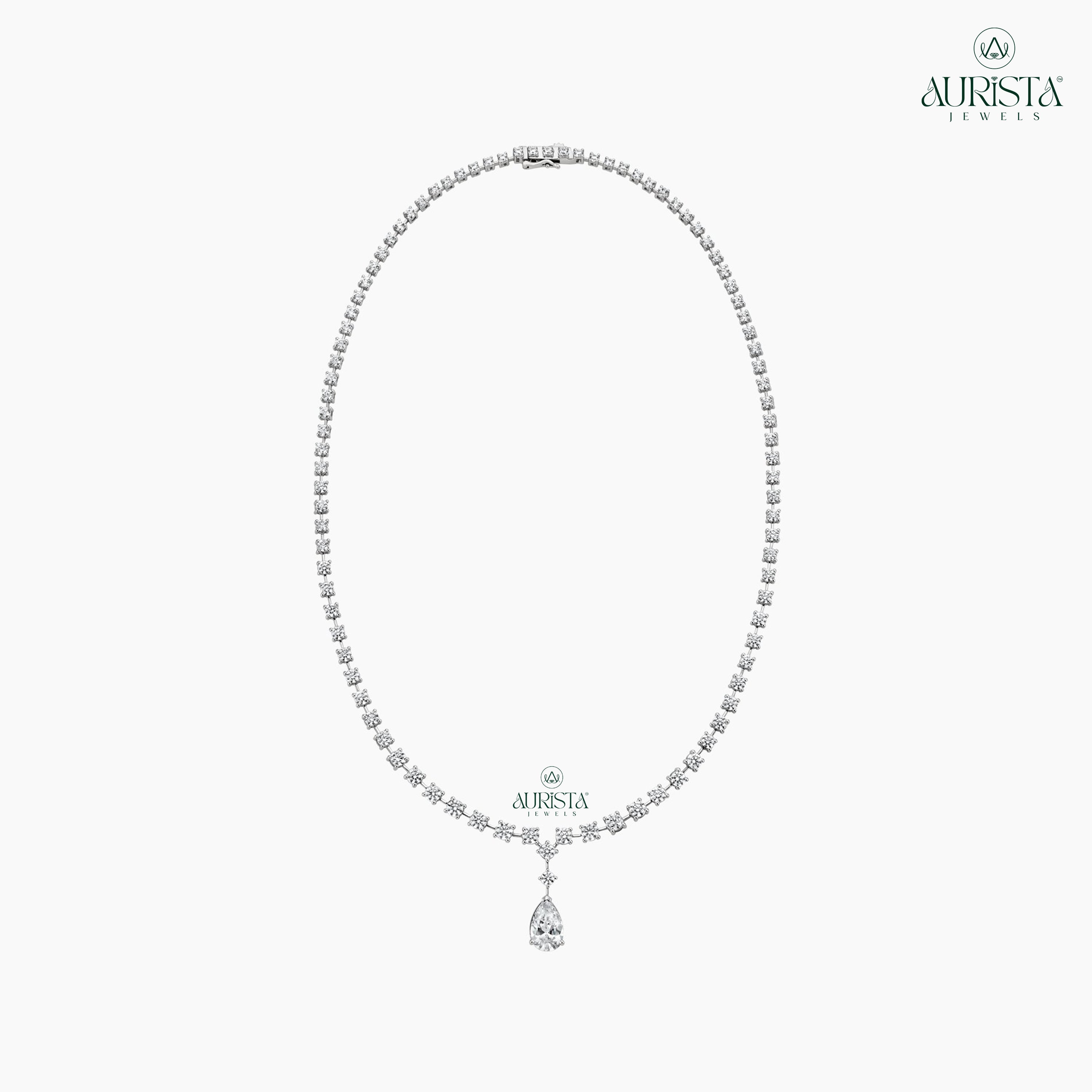 Radiant Lab Grown Diamond Tennis Necklace with Pear Drop Elegant Silver Statement