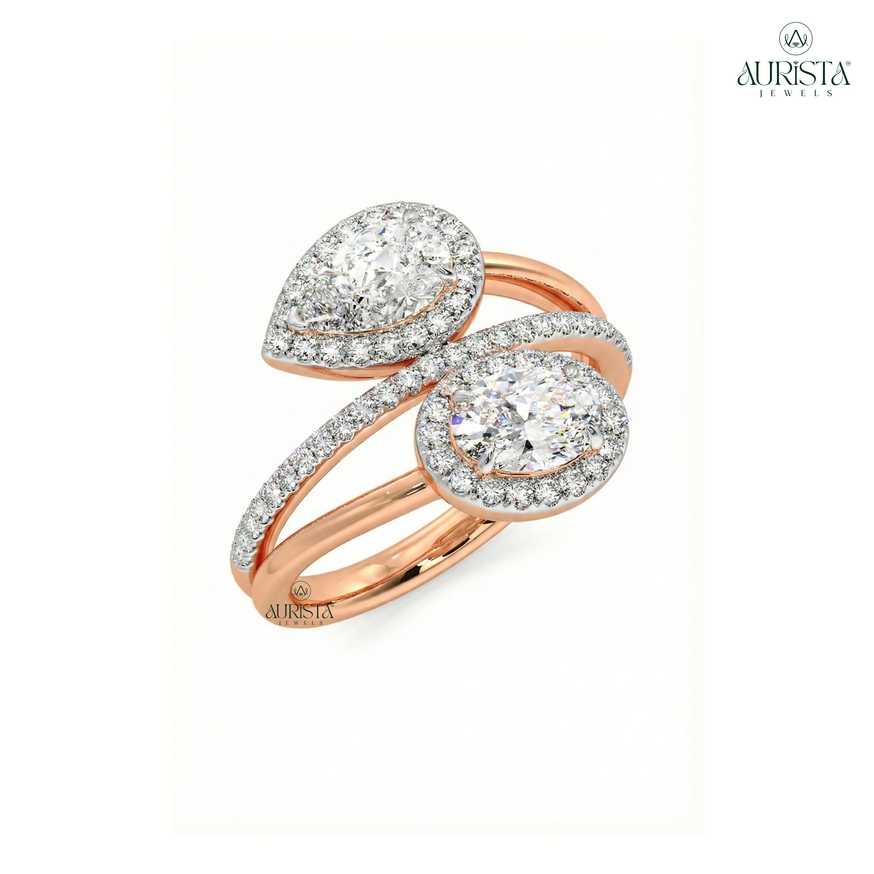 Forever Gleam – Rose Gold Band with Round and Pear Diamond