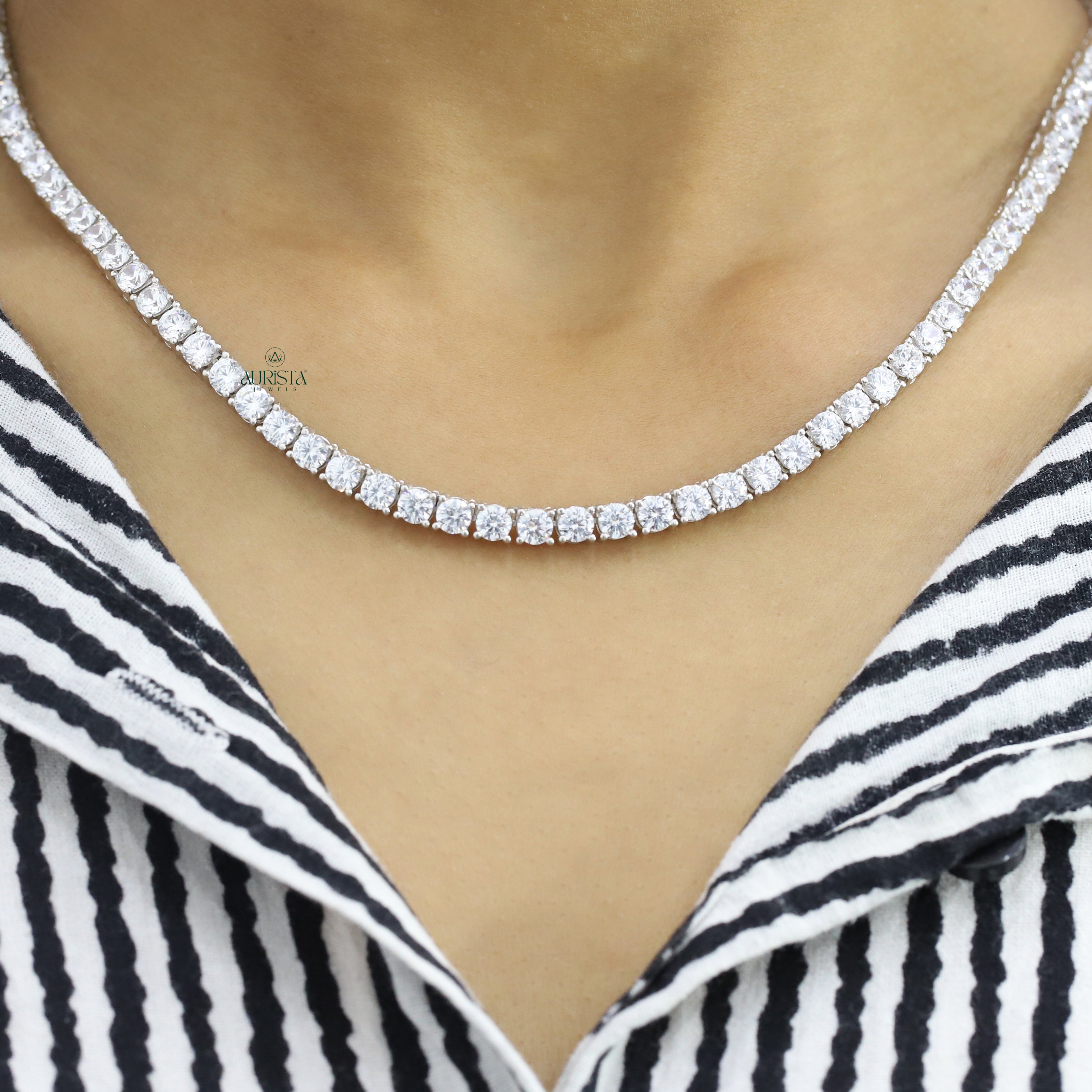 Classic Moissanite Tennis Necklace Round Cut Solitaire Chain Wedding Jewelry