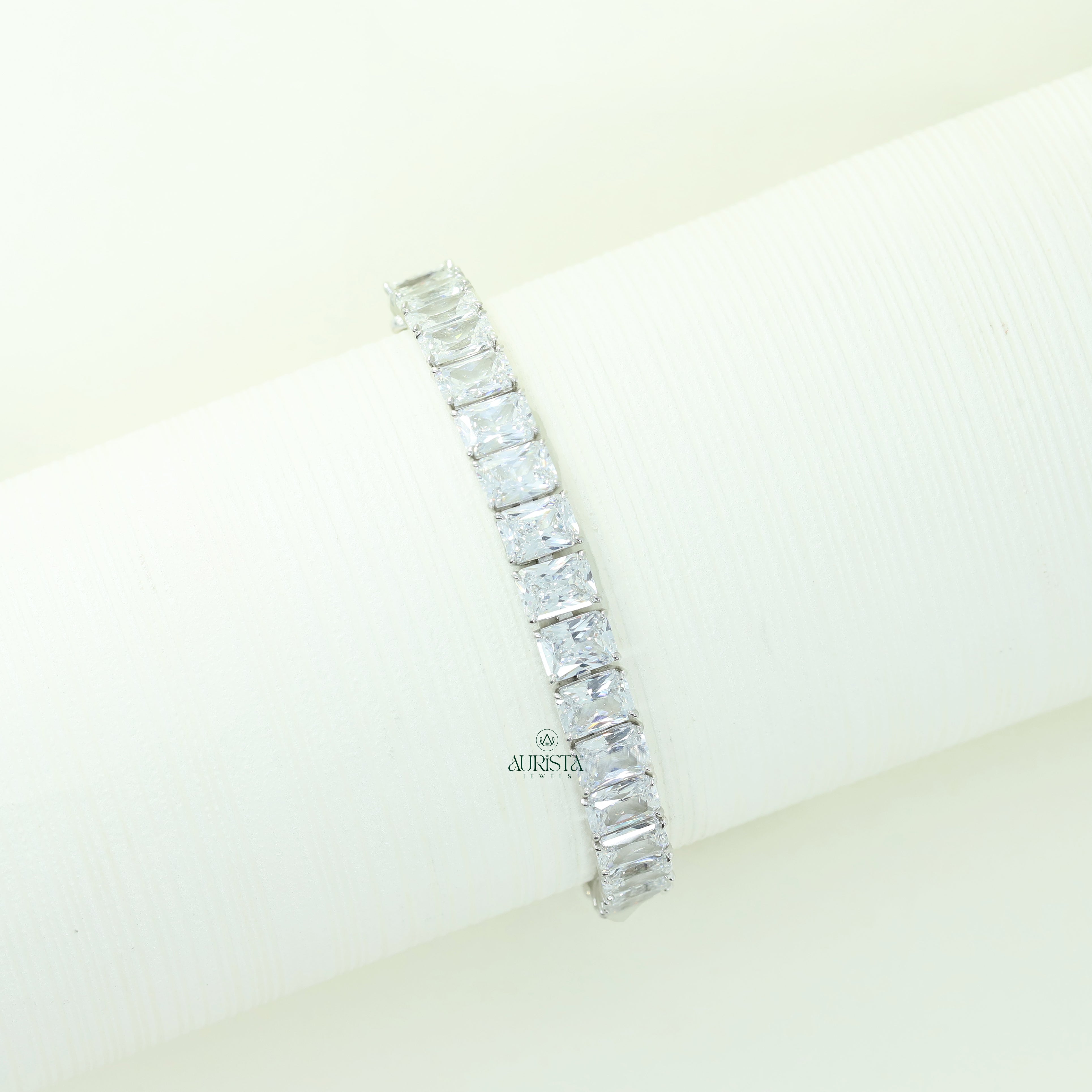 Radiant Moissanite Tennis Bracelet, Dainty White Stone Line Bracelet